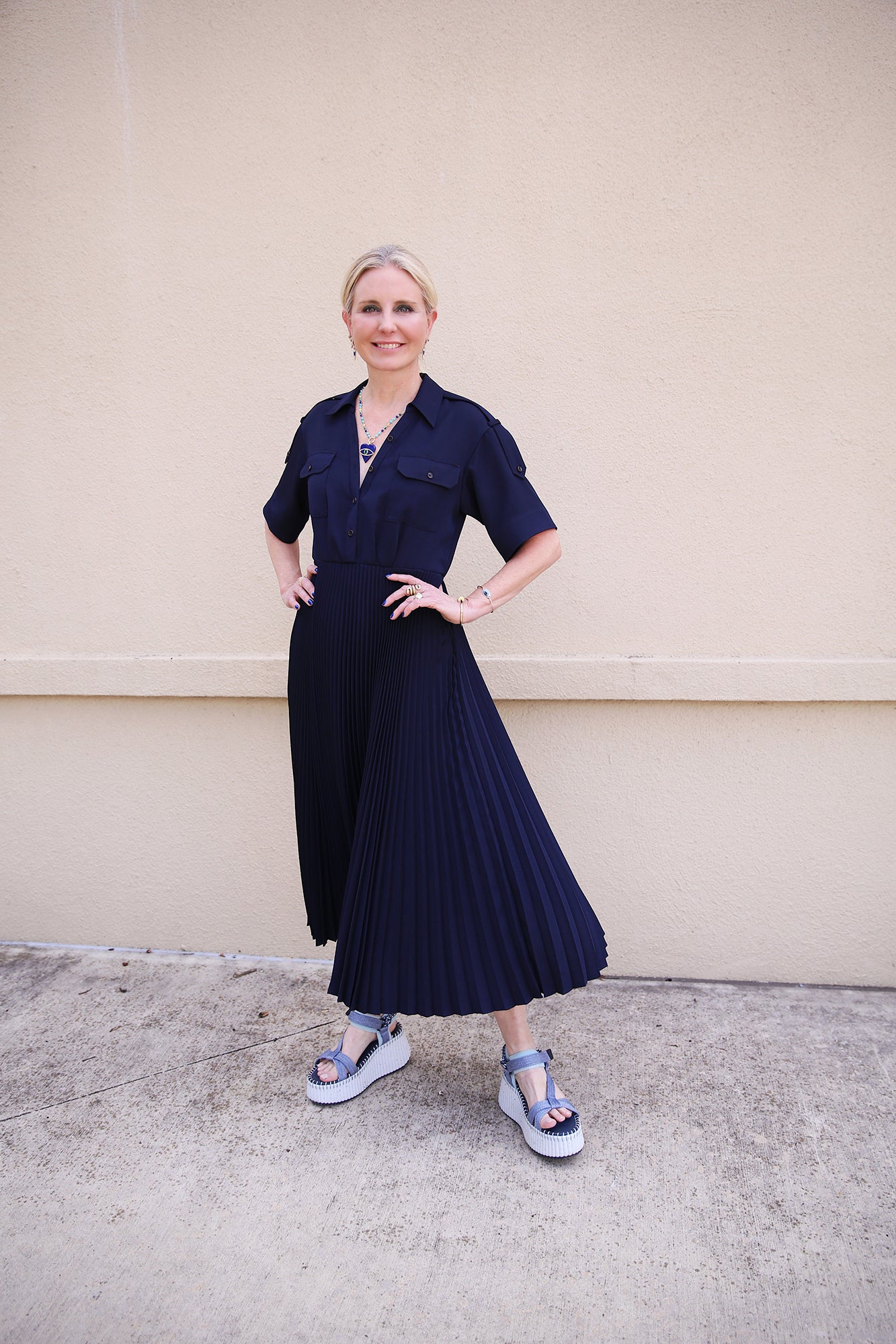 Liam Pleated Midi Dress Maritime Navy