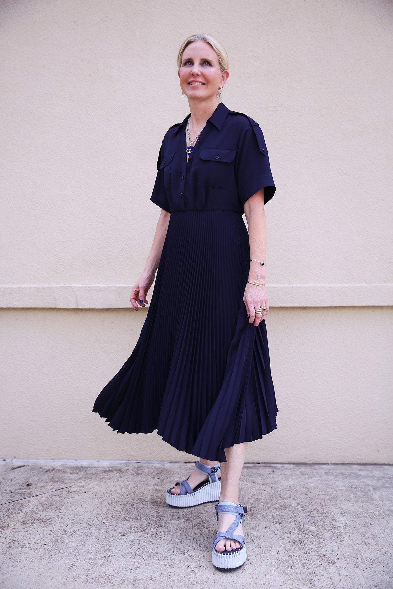 Liam Pleated Midi Dress Maritime Navy