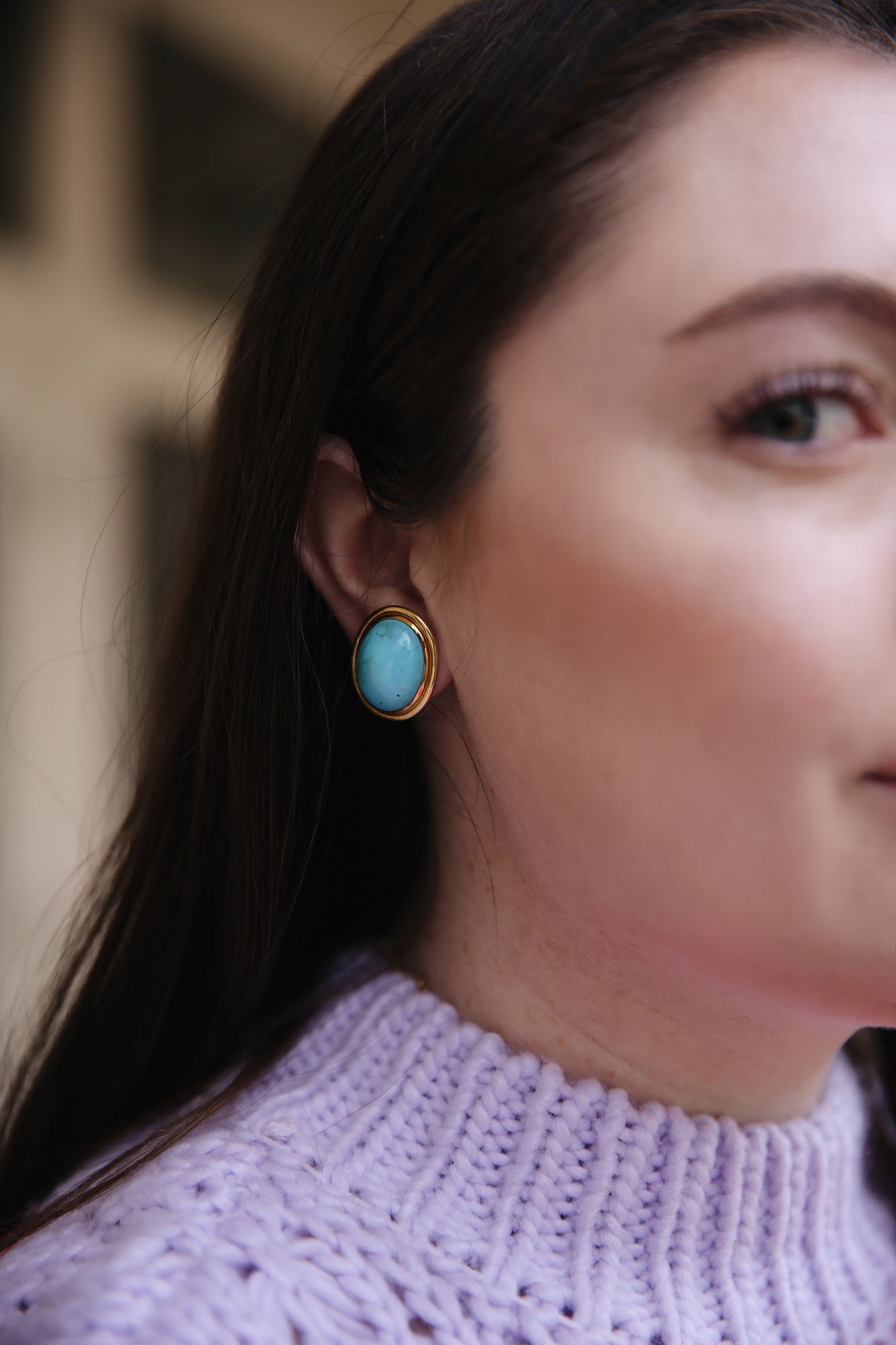 Antique 18k Yellow Gold & Turquoise Stud Earrings