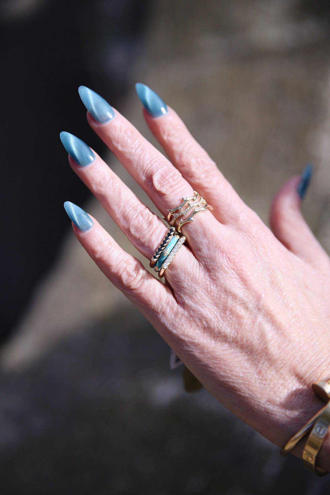 Turquoise Enamel Crivelli Stack Band Ring