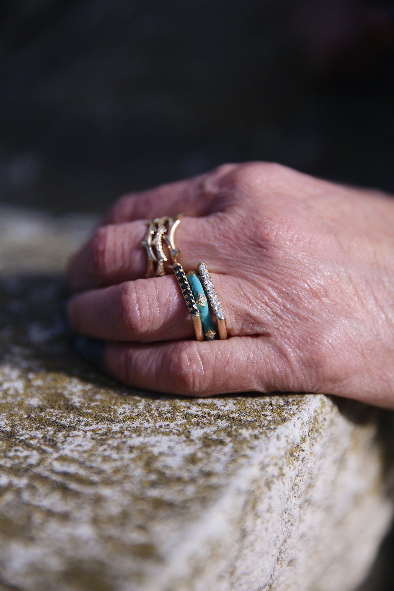 Turquoise Enamel Crivelli Stack Band Ring