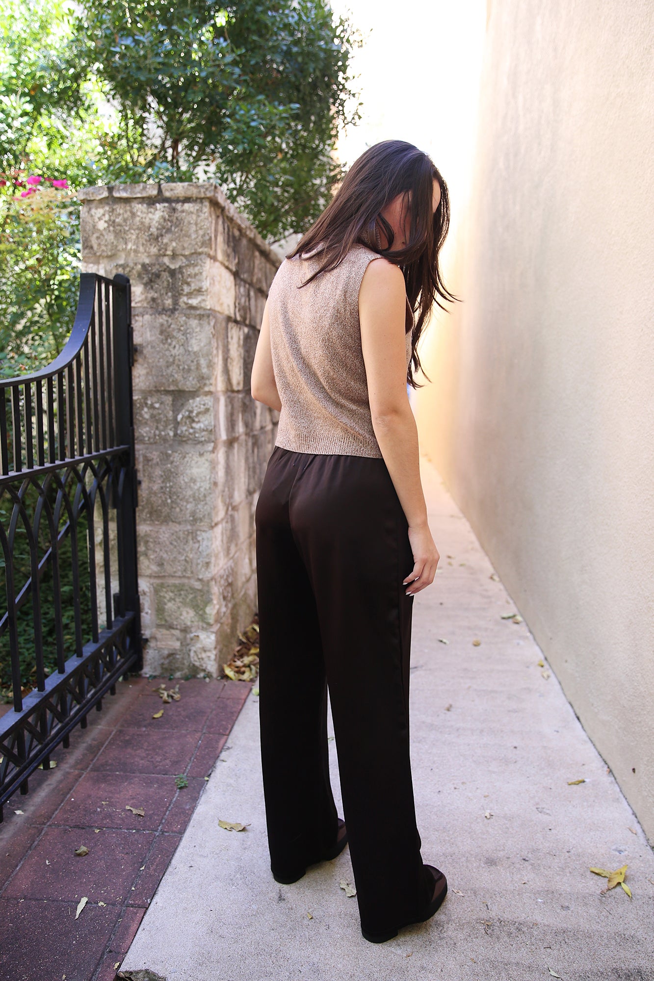 Barb Satin Wide Leg Pant Chocolate