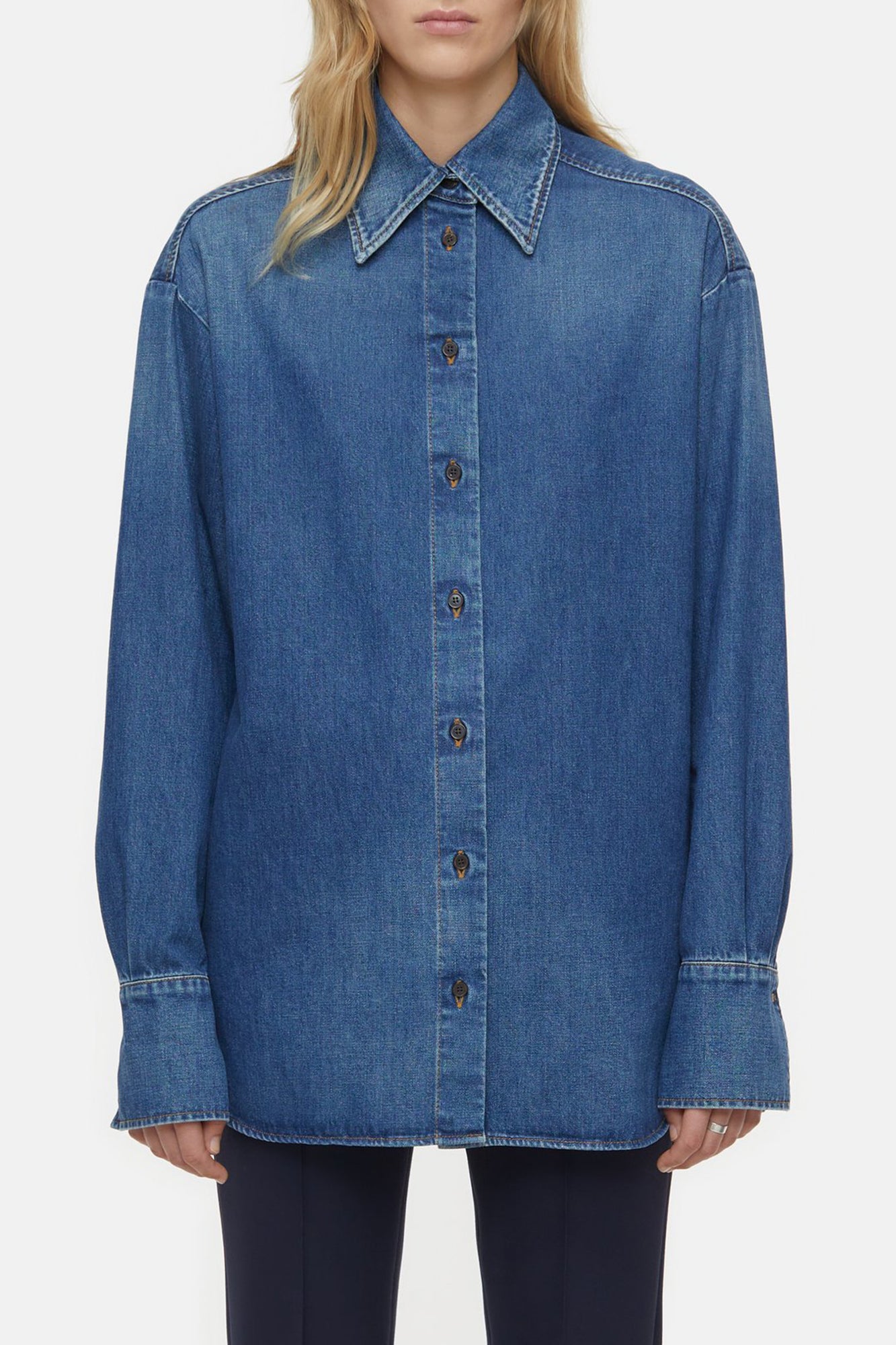 Boxy Denim Shirt Dark Blue