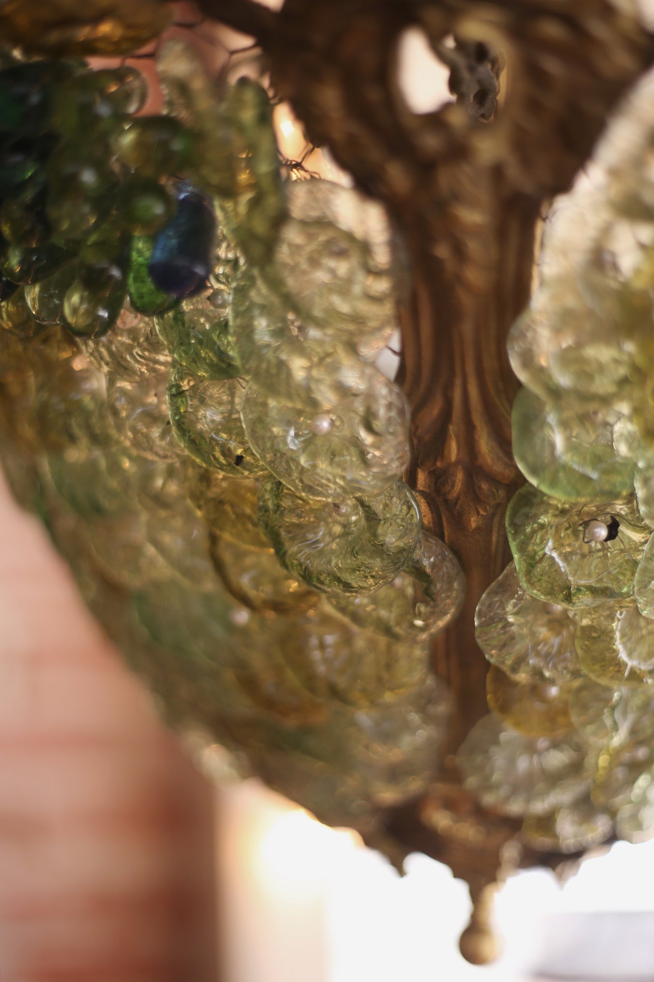 Bronze & Glass Grapes & Flowers Ceiling Lights- Pair