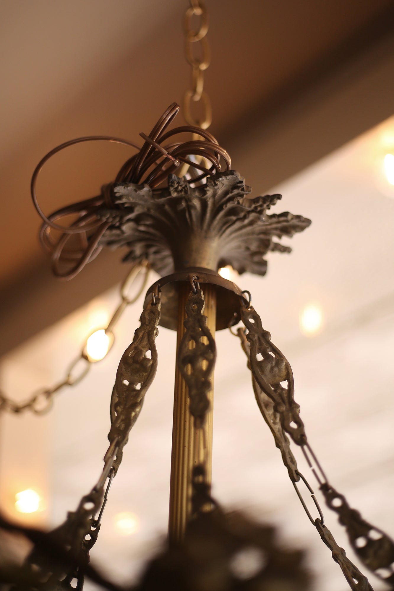 Bronze & Glass Grapes & Flowers Ceiling Lights- Pair