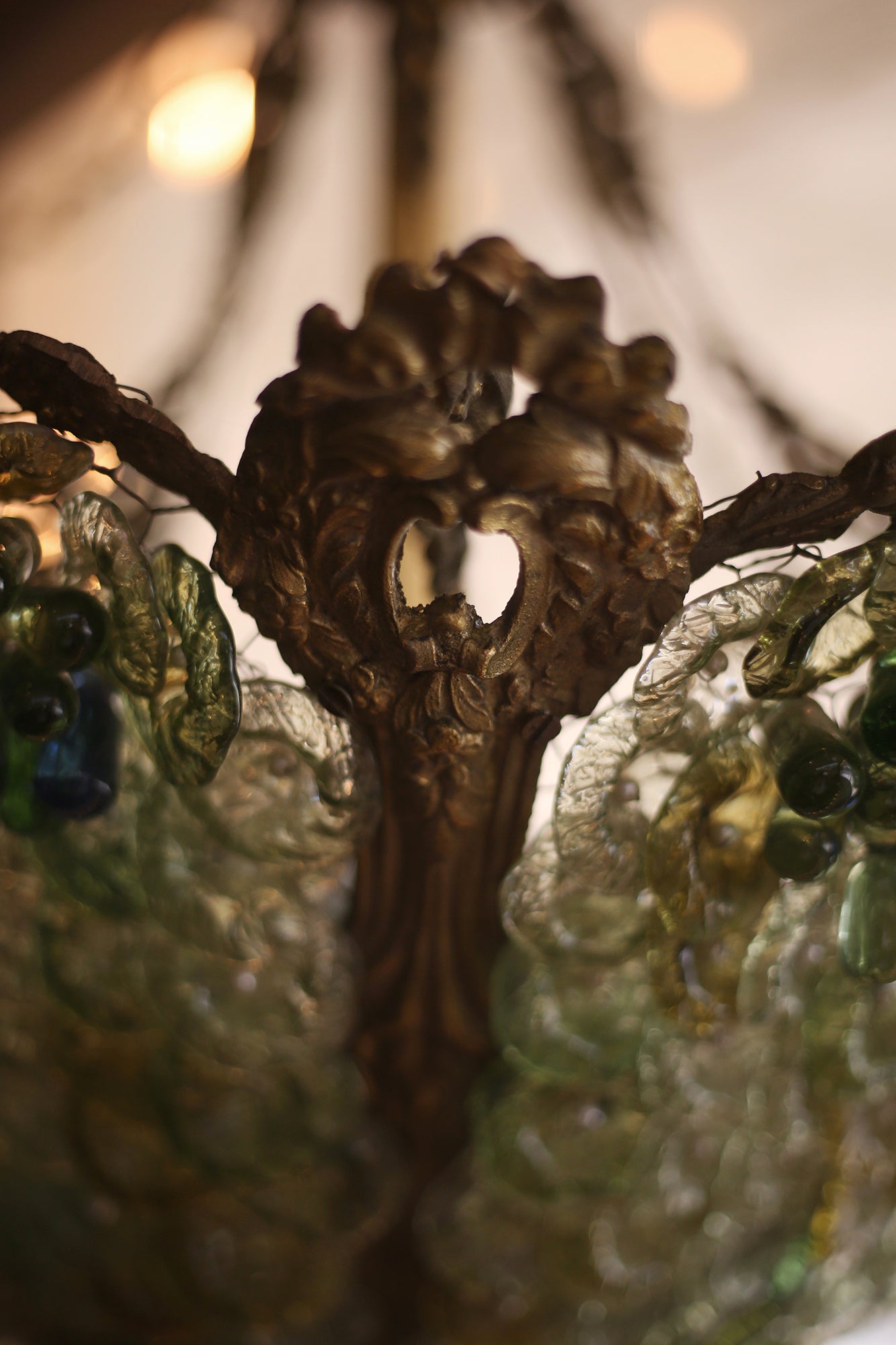 Bronze & Glass Grapes & Flowers Ceiling Lights- Pair