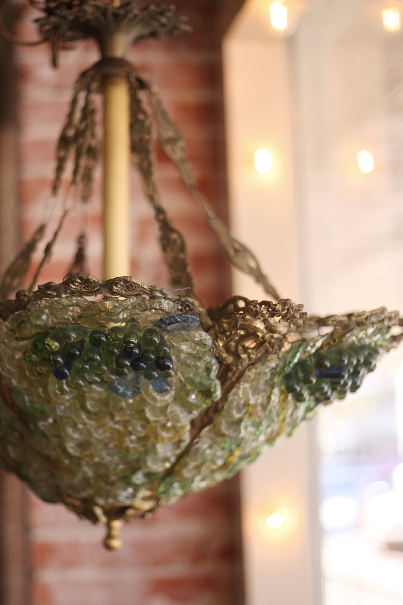 Bronze & Glass Grapes & Flowers Ceiling Lights- Pair