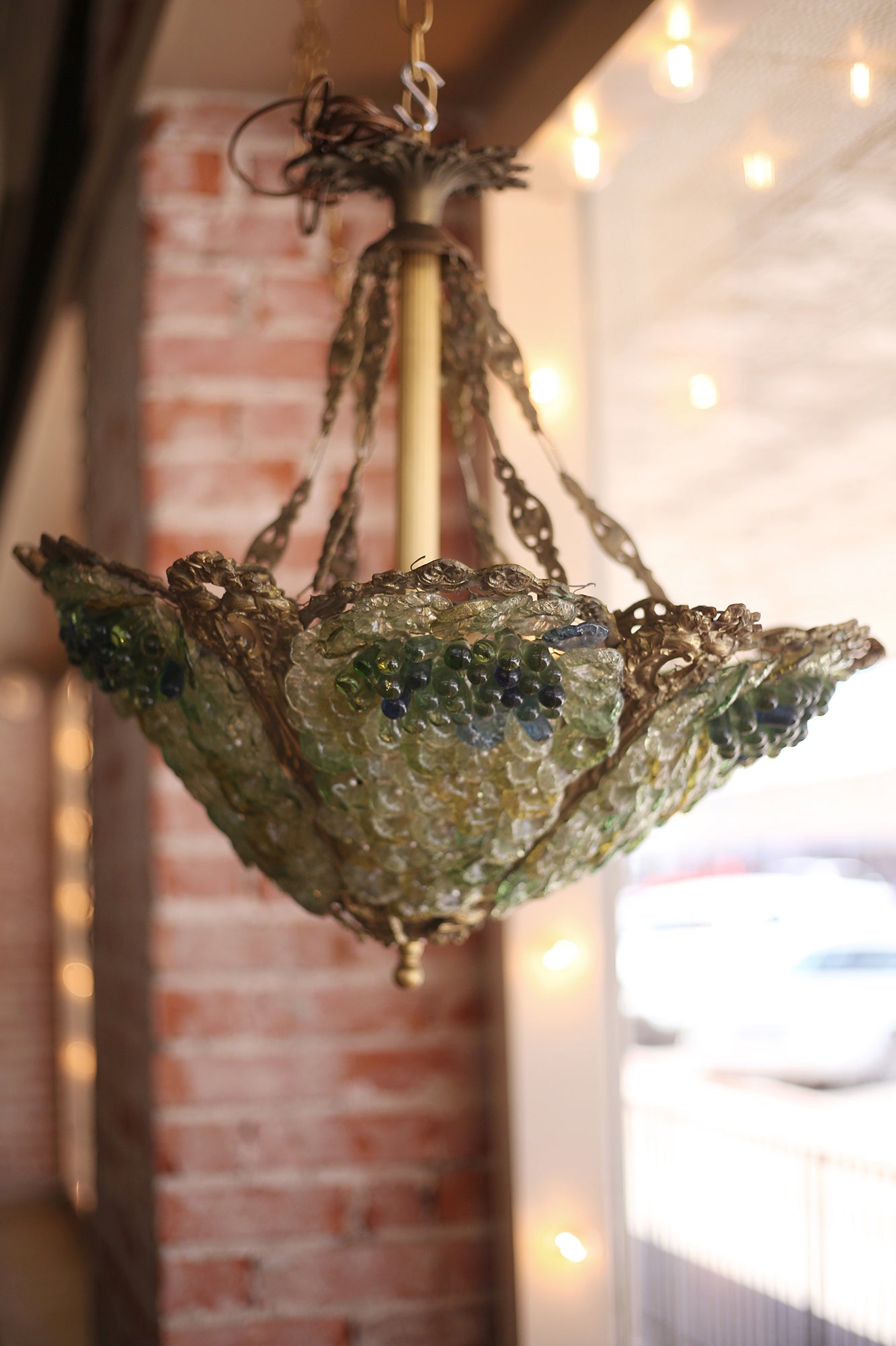 Bronze & Glass Grapes & Flowers Ceiling Lights- Pair