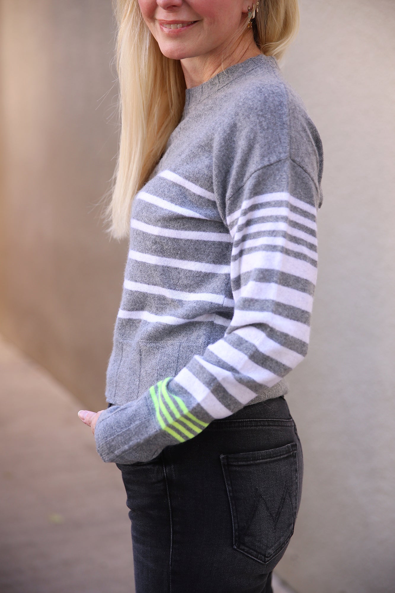 Callie Cable Stripe Jumper Mid Grey Haze Neon Yellow