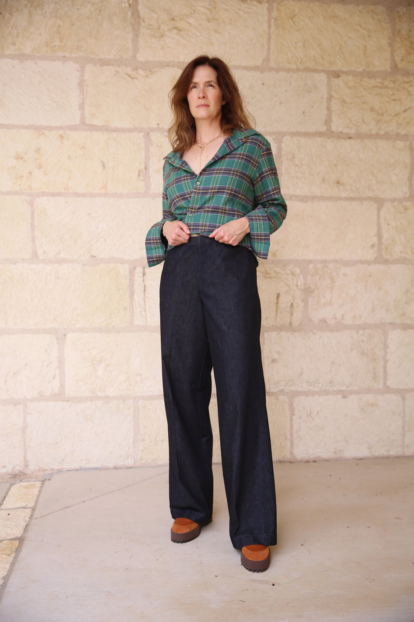 Cotton Low-Rise Wide-Leg Pant Indigo