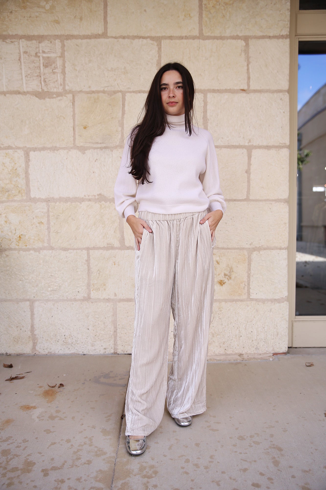 Crushed Velvet Wide-Leg Pant