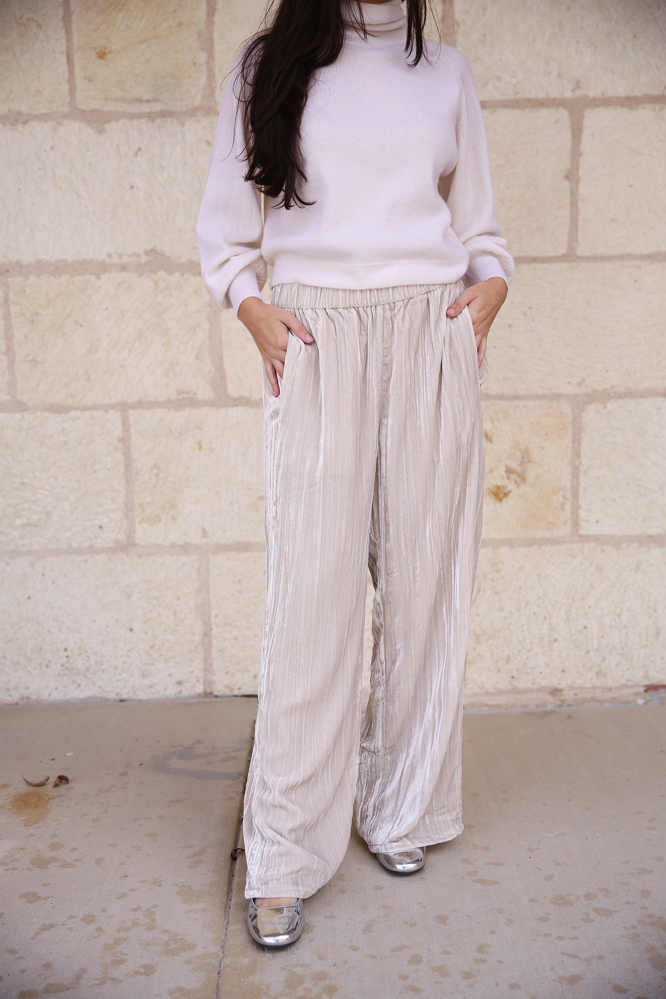 Crushed Velvet Wide-Leg Pant