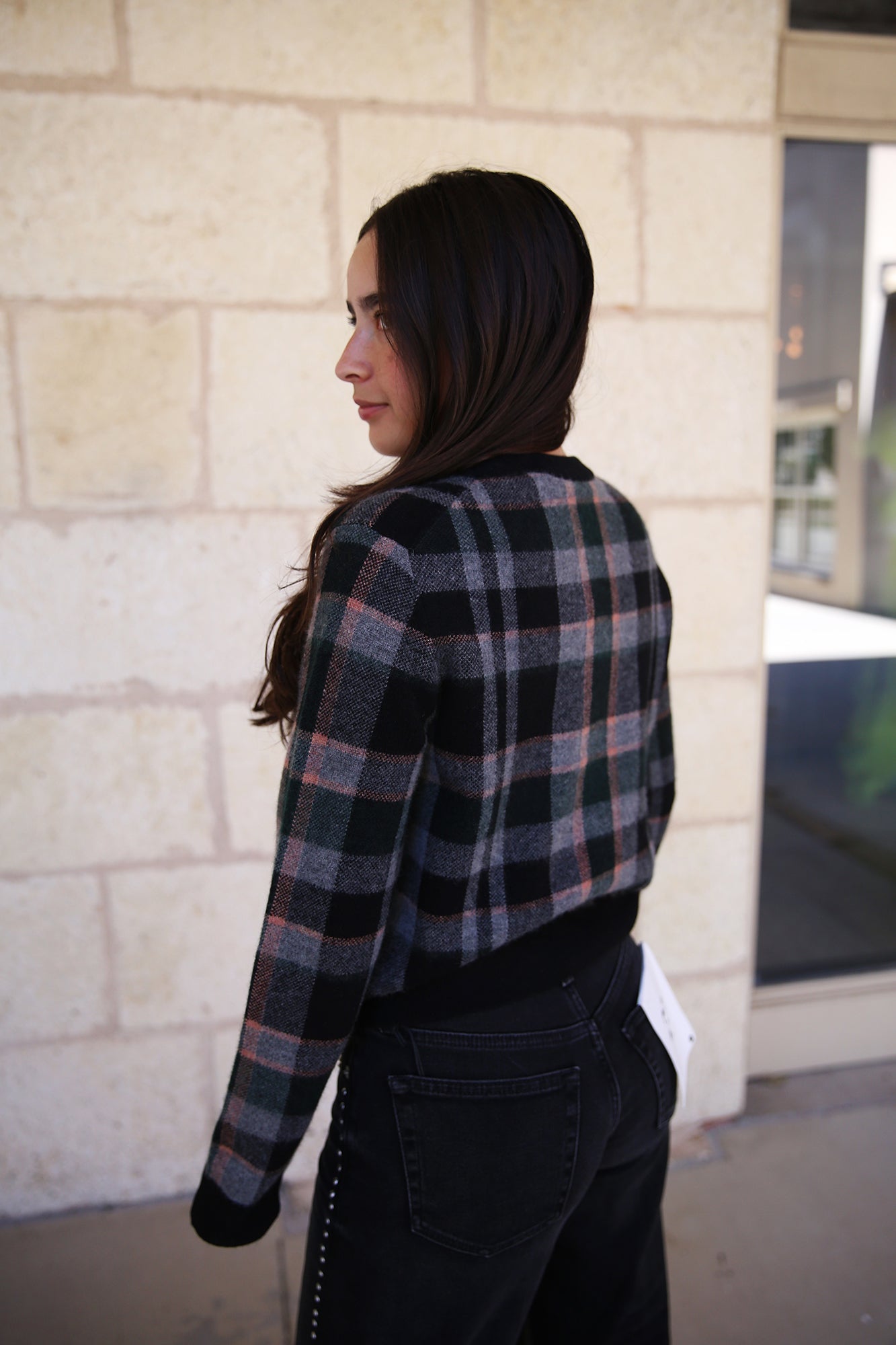 Cashmere Plaid Cardigan Black Cardigan