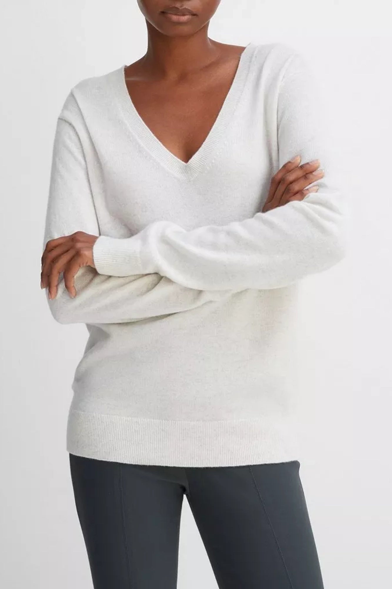 Cashmere Weekend V-Neck Sweater Heather White