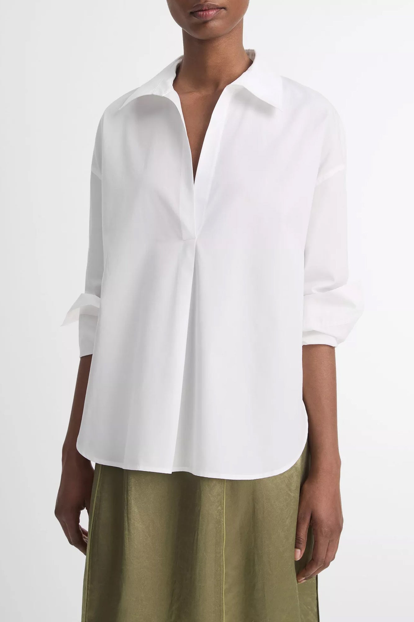 Cotton Half-Placket Longsleeve Shirt Optic White