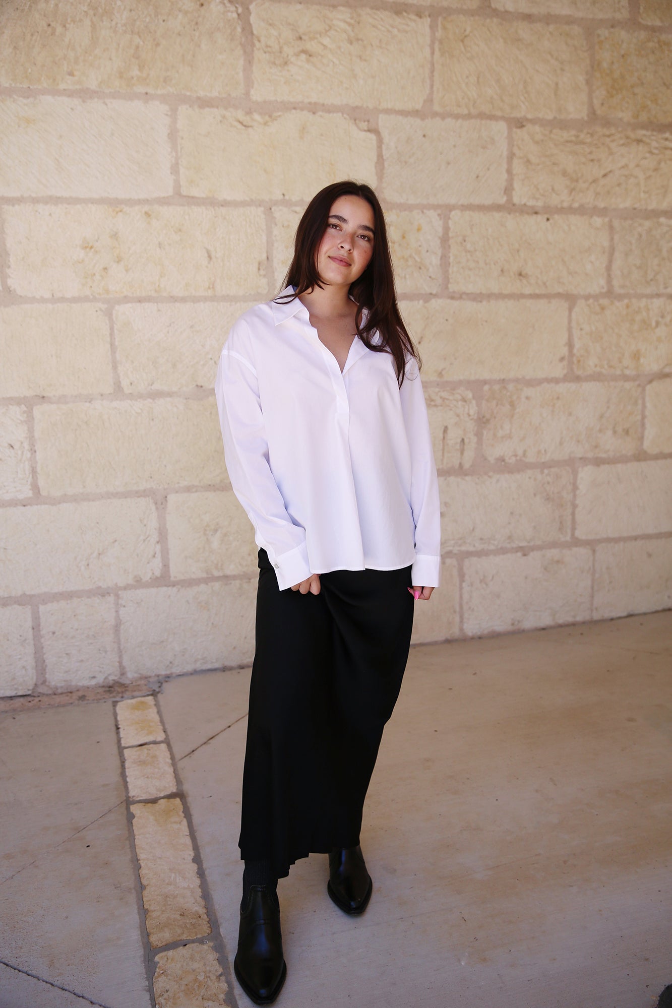 Cotton Half-Placket Longsleeve Shirt Optic White