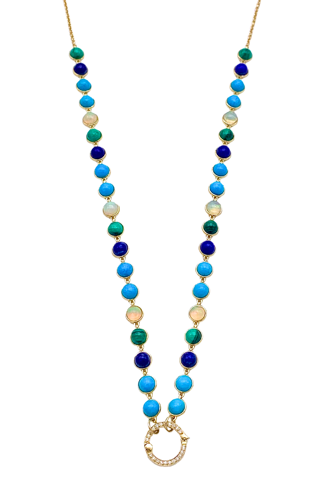 This colorful Opal Cabochon Closure Necklace from Eden Presley is a playful piece to add to your fine jewelry collection.