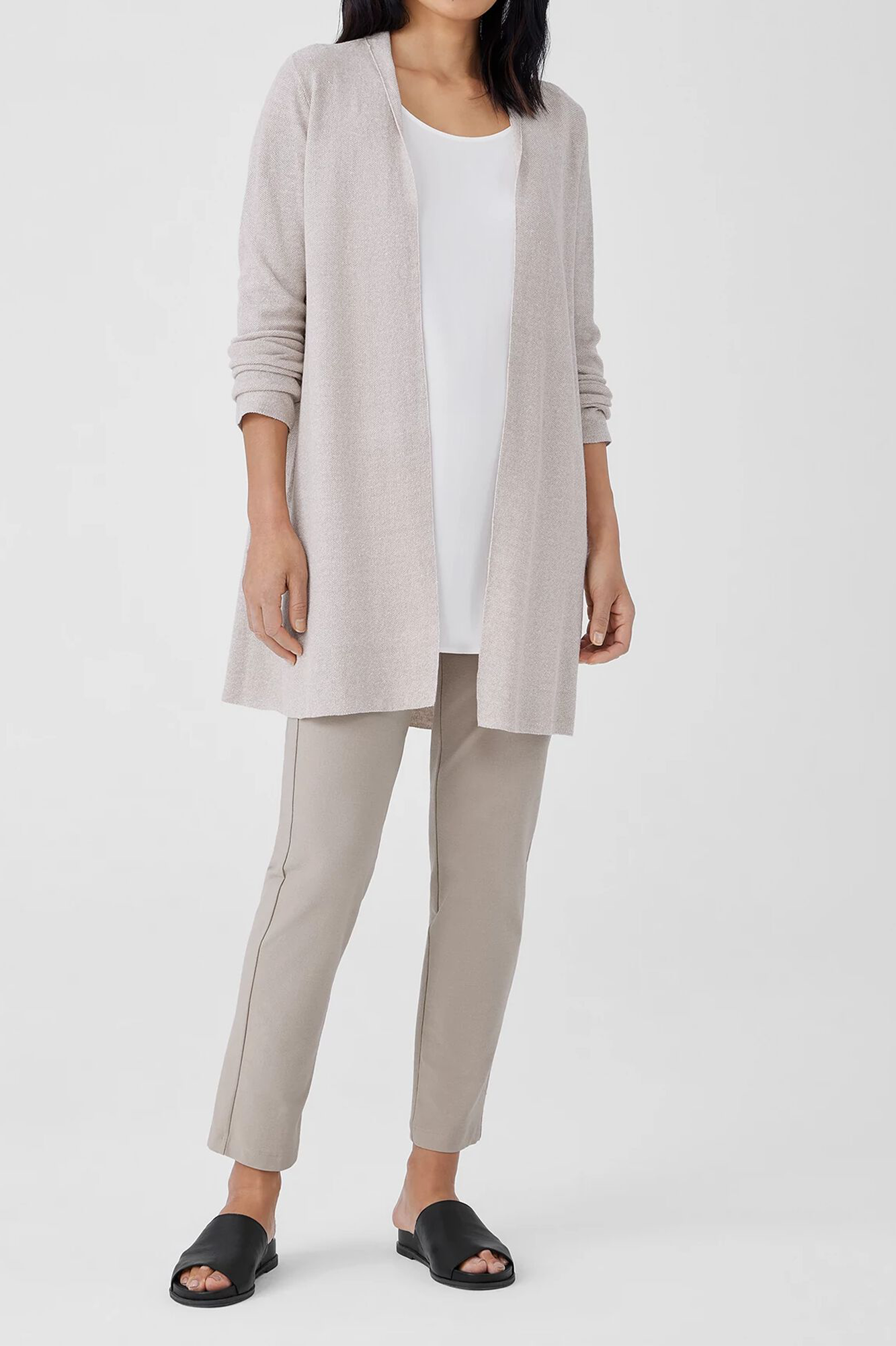 Organic Linen Cotton Long Cardigan Natural/White