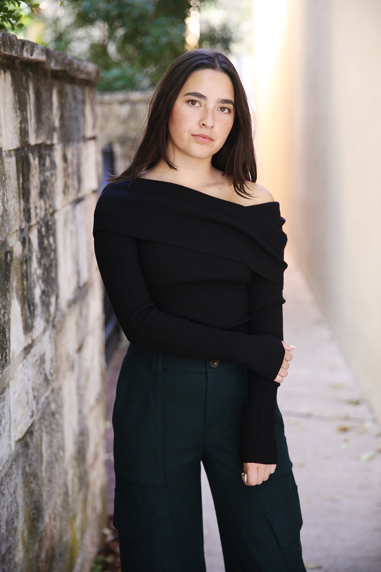 Evelyn Merino Off Shoulder Top Black