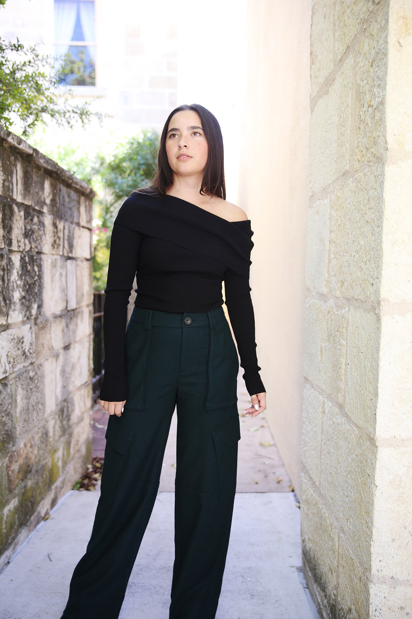 Evelyn Merino Off Shoulder Top Black