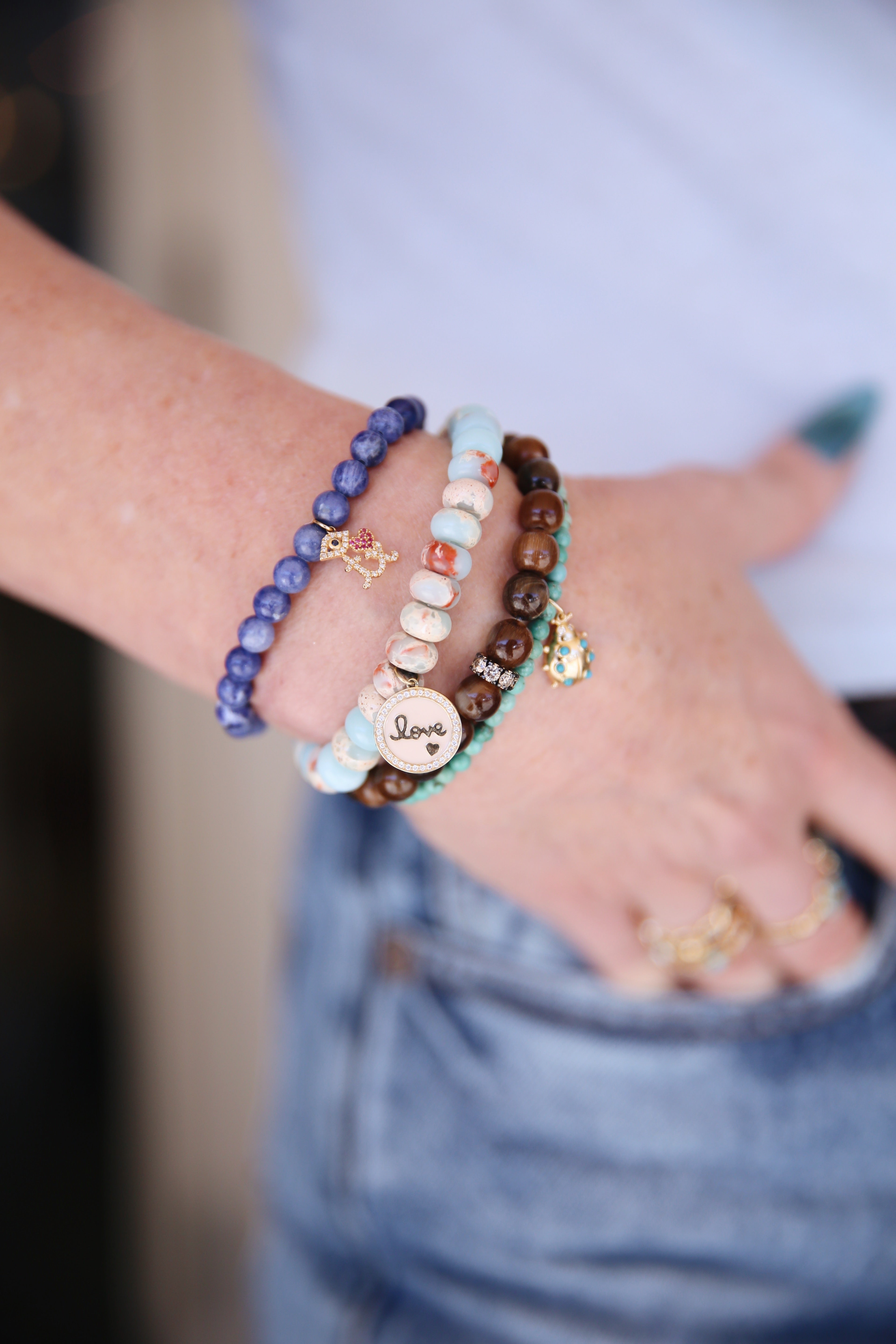 Evil Eye Heart Texas Sodalite Beaded Bracelet