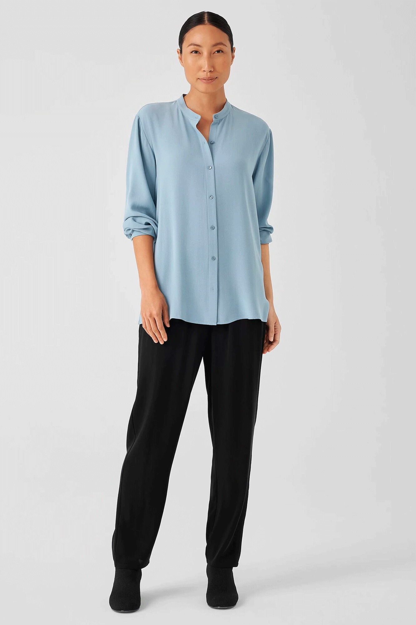 Mandarin Collar Long Shirt - BLST