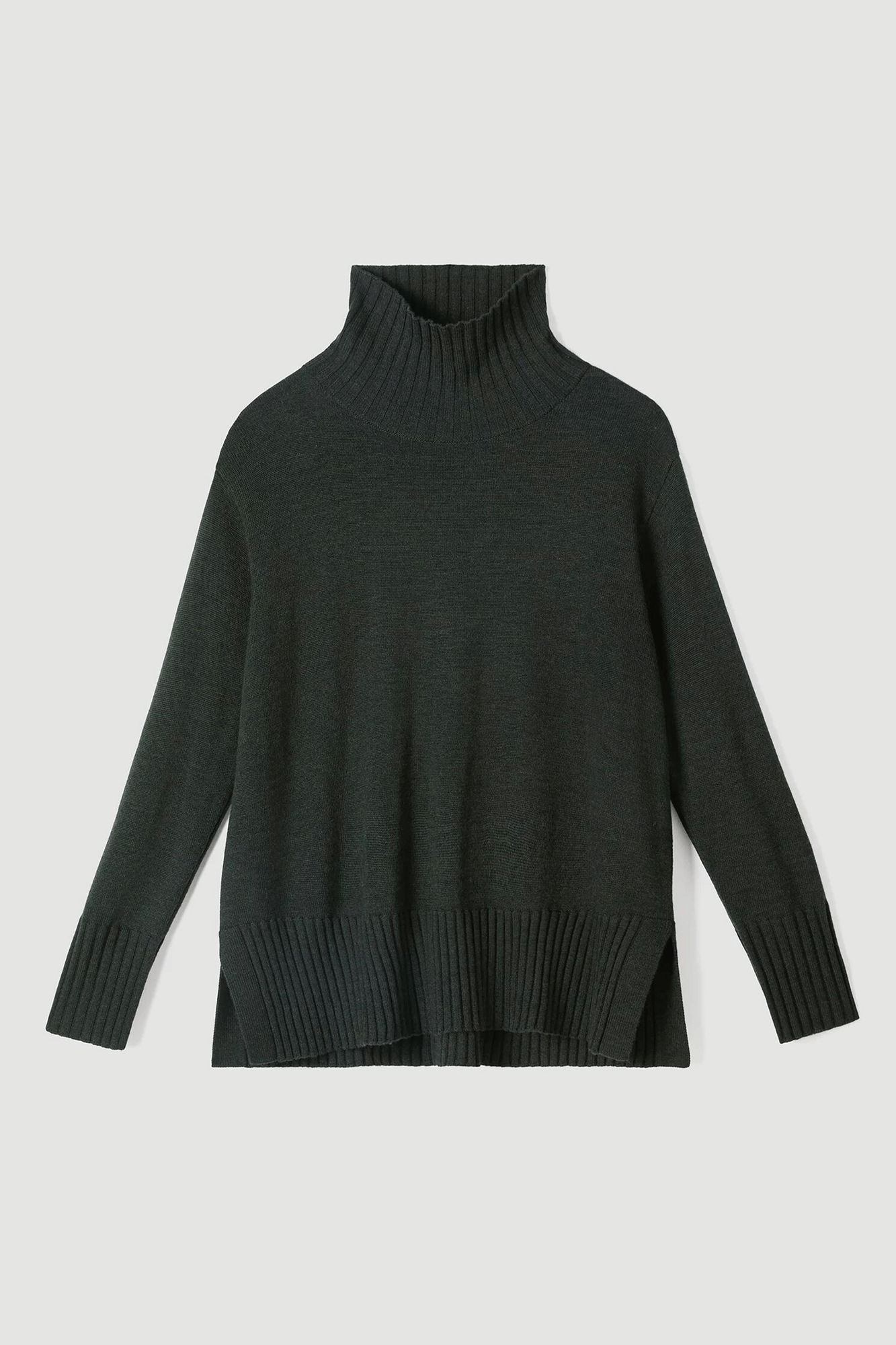 This Turtleneck Square Armhole Pullover from Eileen Fisher is simple and elevated, designed with side slits and rib trim for a cozier fit. Crafted in Merino Jersey with regenerative fiber, it is both soft and sustainable. Black colorway is made from wool from farms practicing better animal welfare and land management.