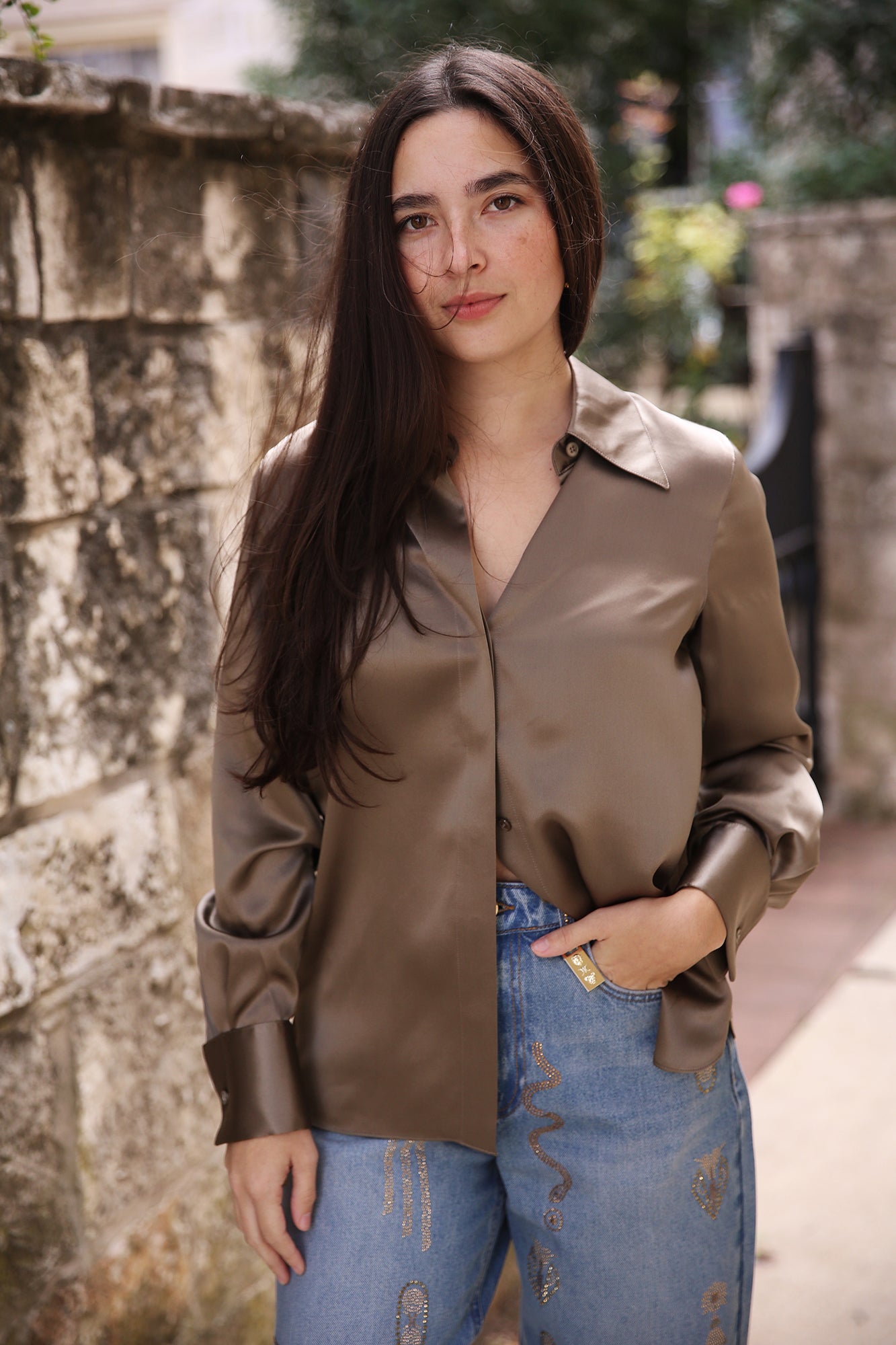 French Cuffed Blouse Concrete