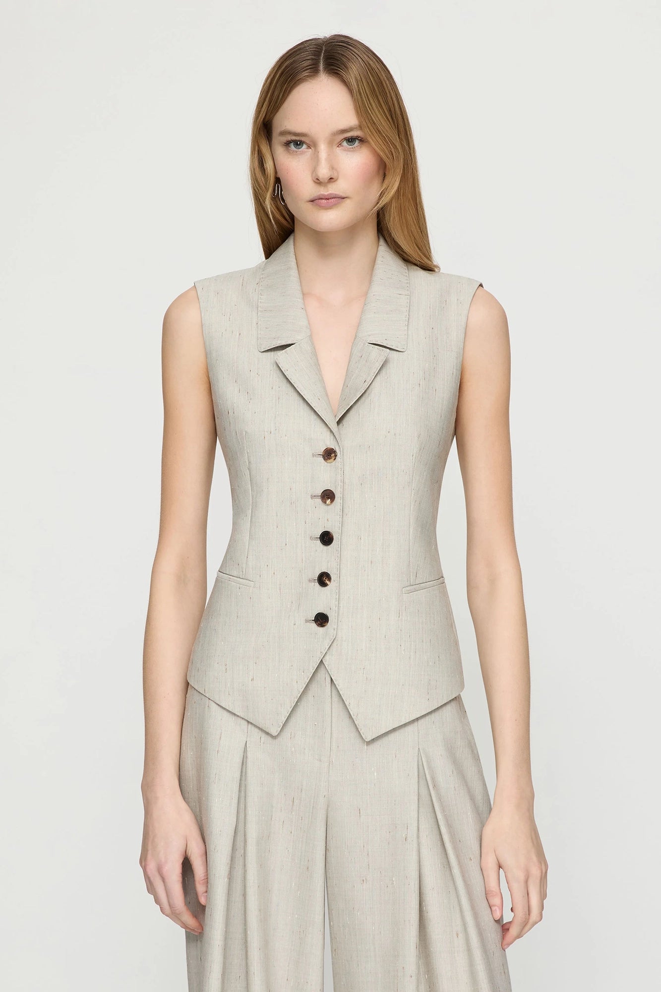 Flecked Wool-Silk- Waistcoat Vest Pencil Grey Multi