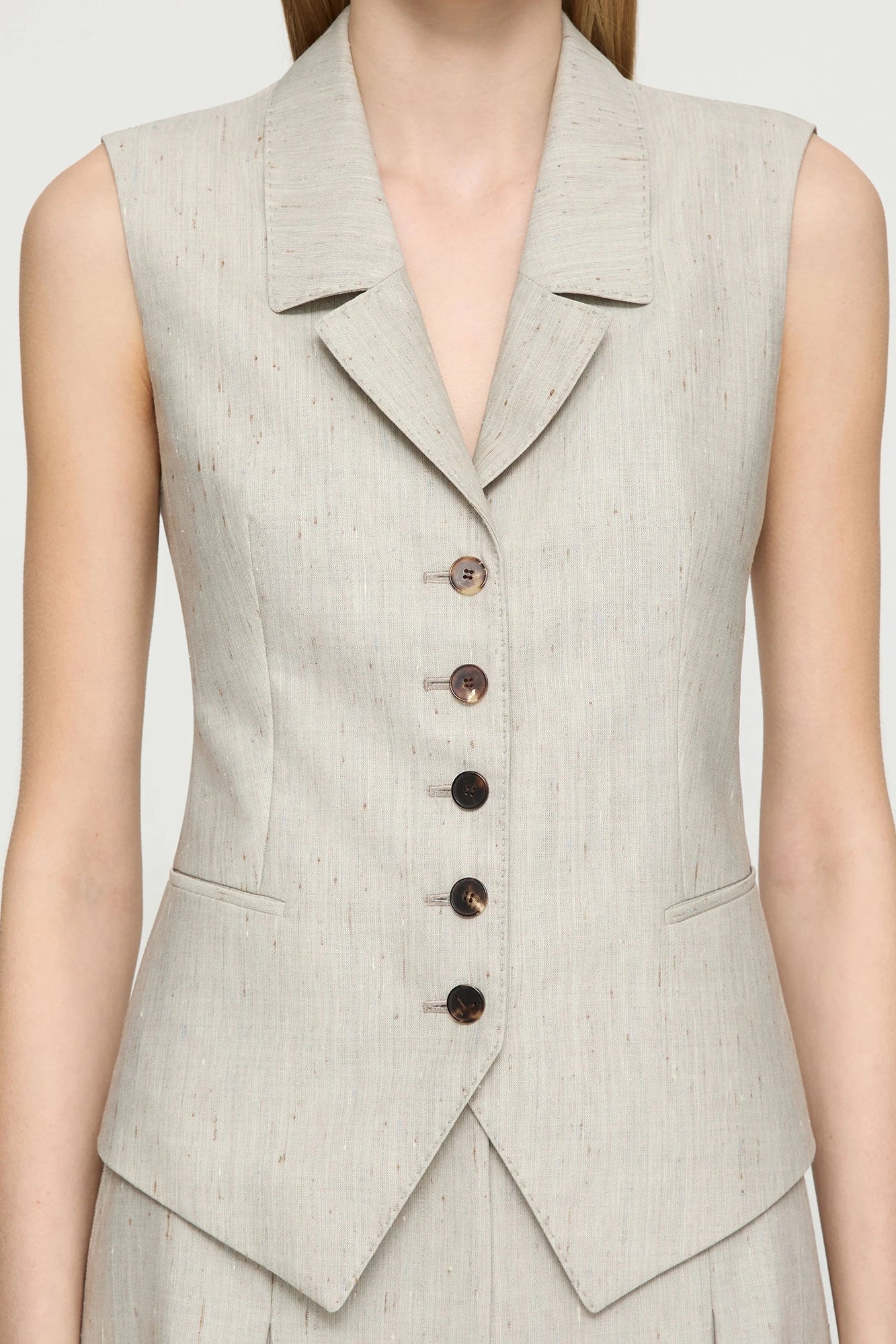 Flecked Wool-Silk- Waistcoat Vest Pencil Grey Multi