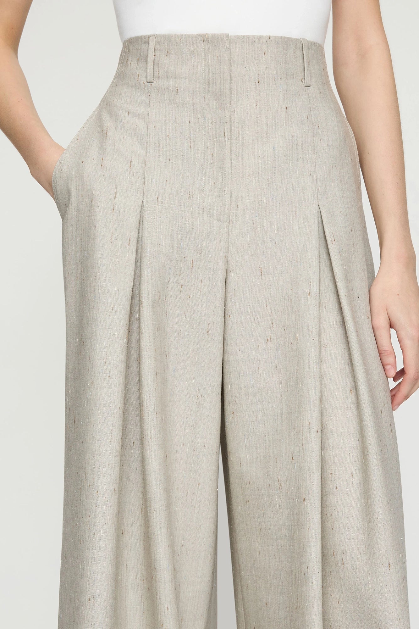 Flecked Wool-Silk Warren Pleated Wide Leg Pant Pencil Grey Multi