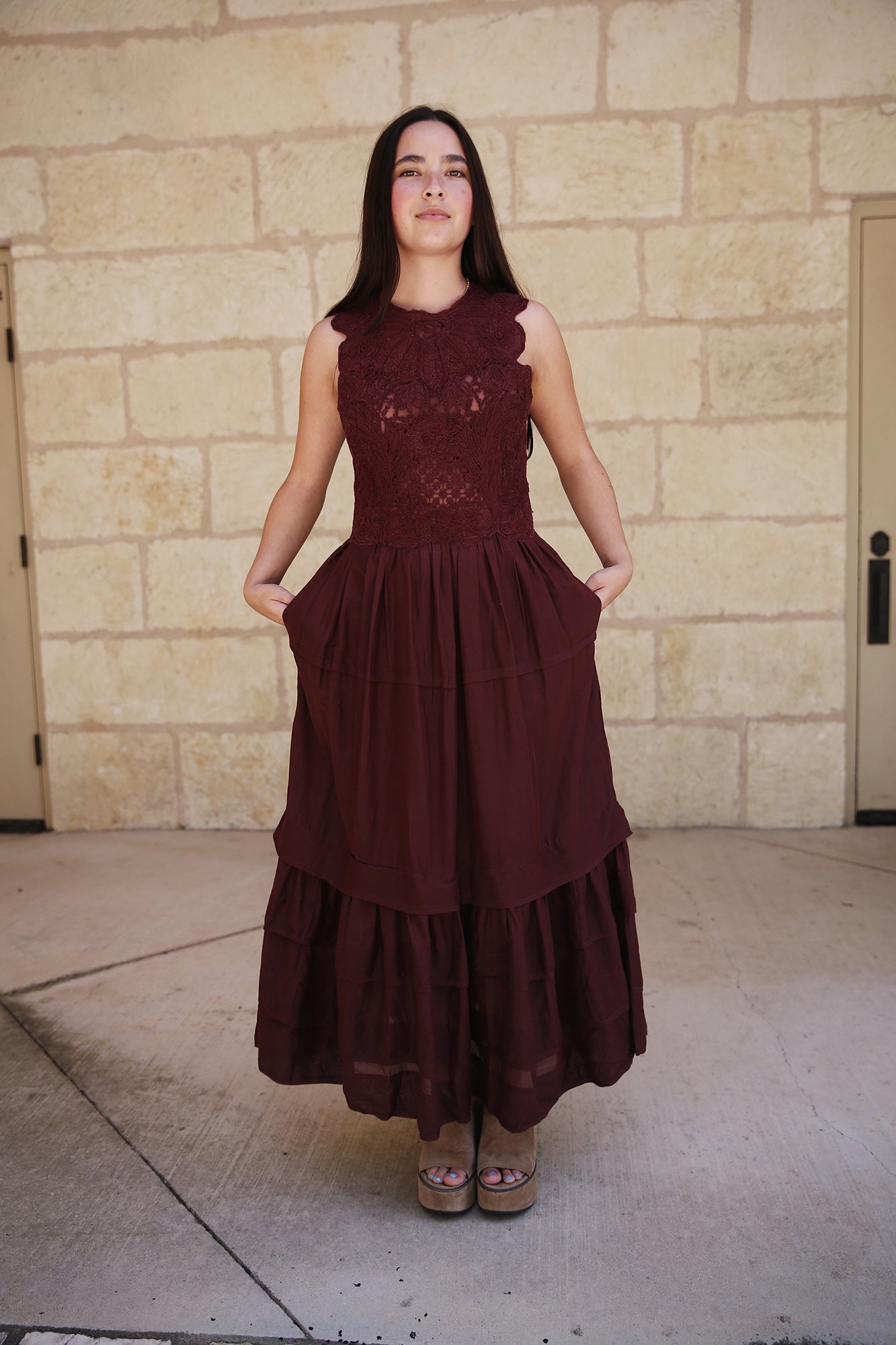 Fleur Dress Garden Floral Lace Bordeaux