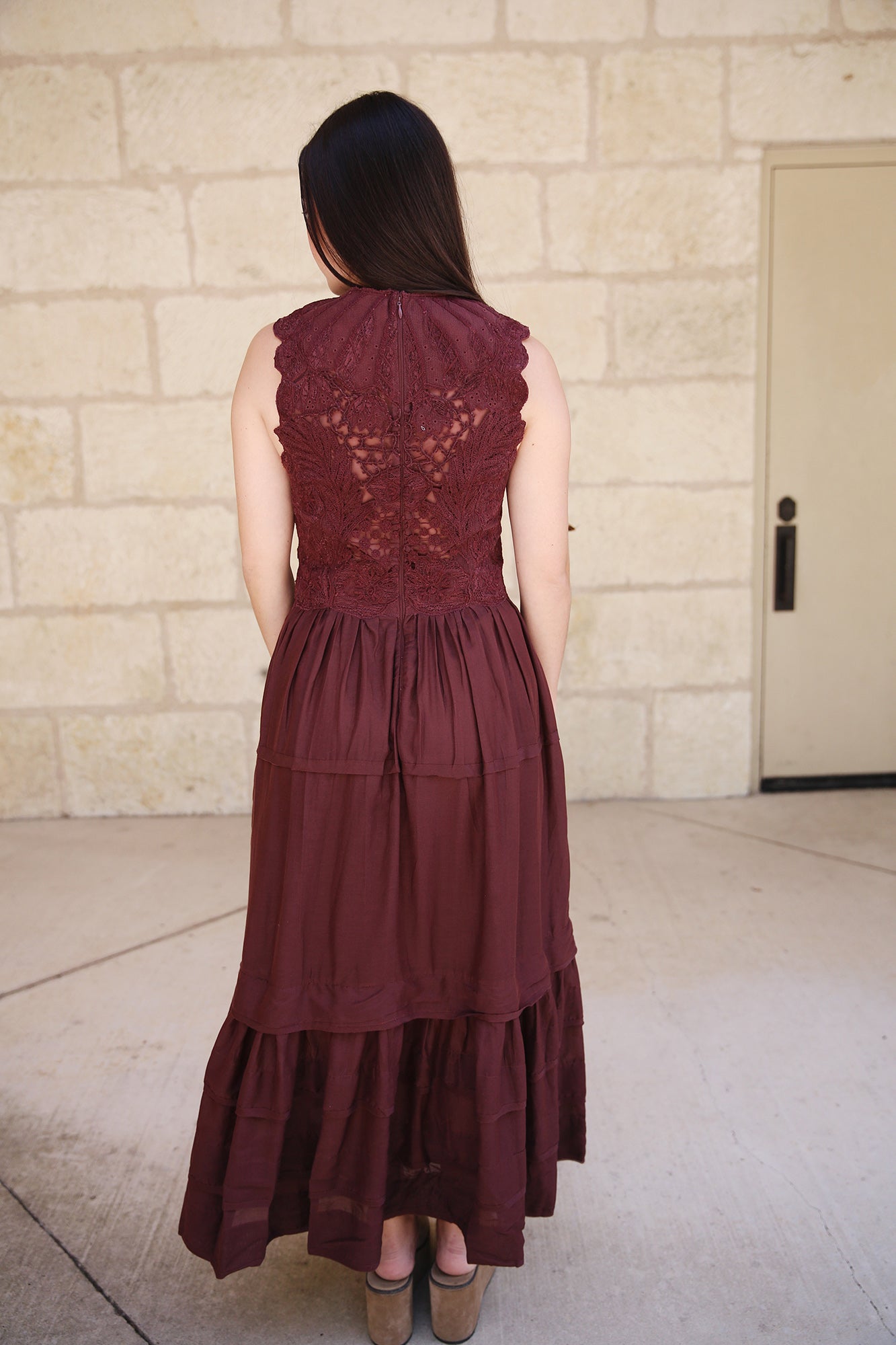 Fleur Dress Garden Floral Lace Bordeaux