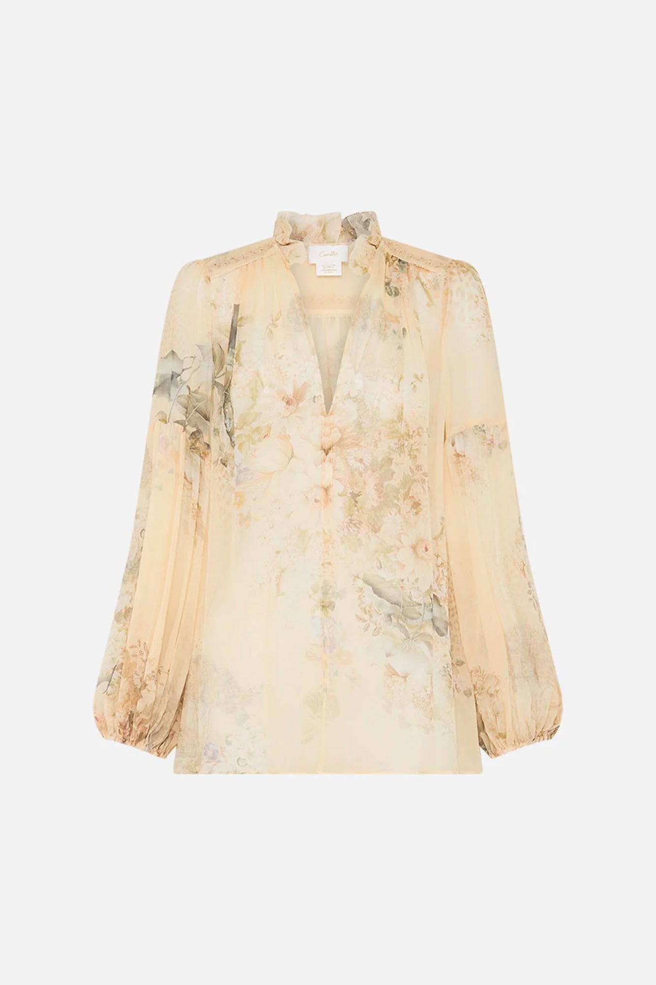 Frill Collared Blouse Adorned In Antiquity