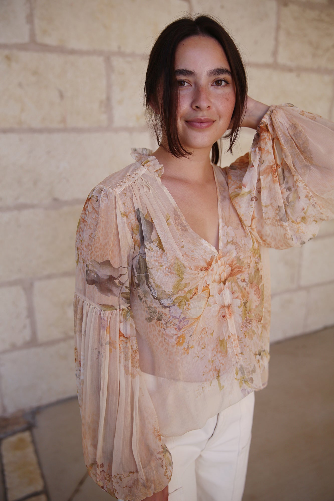 Frill Collared Blouse Adorned In Antiquity