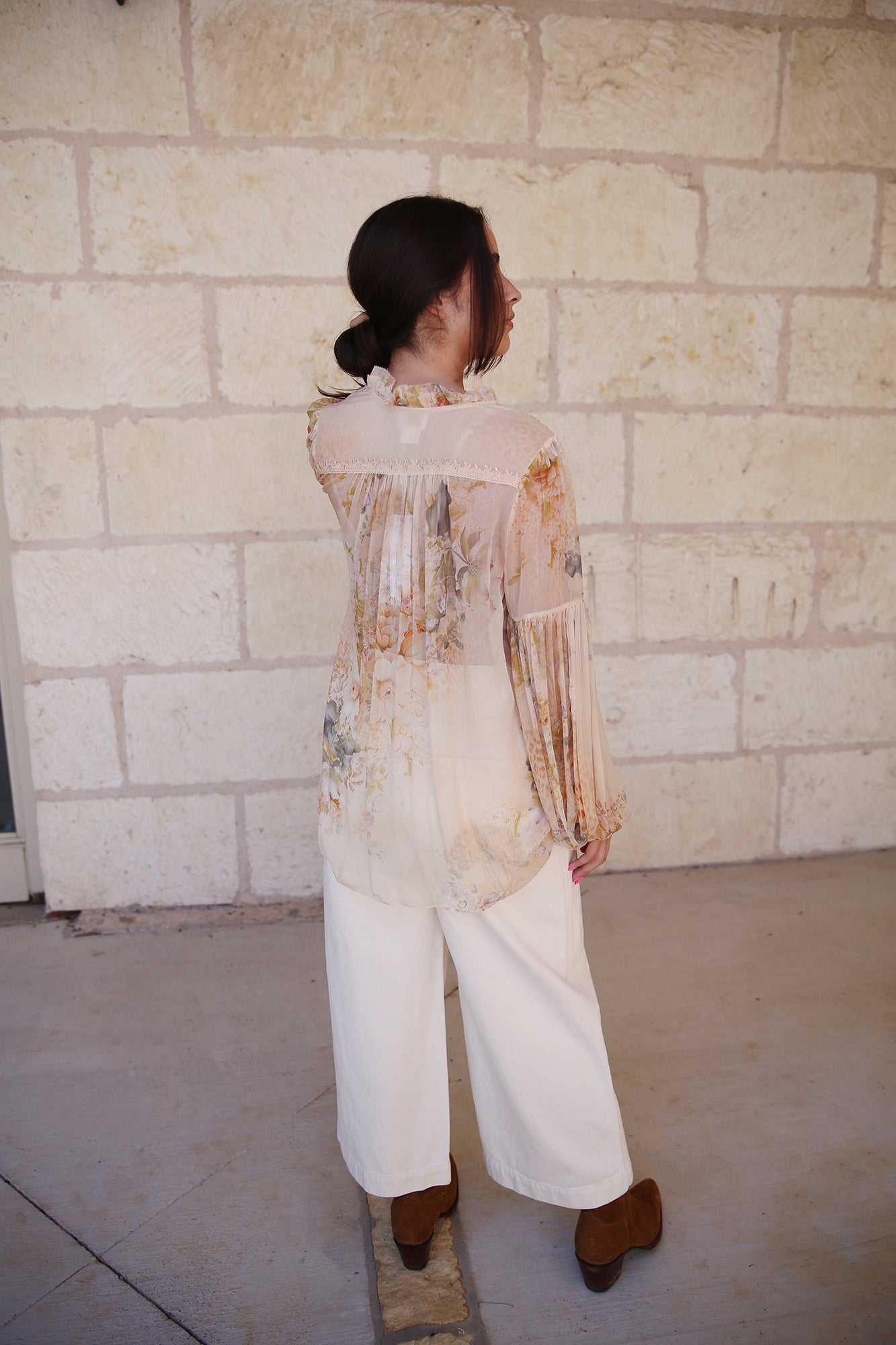 Frill Collared Blouse Adorned In Antiquity