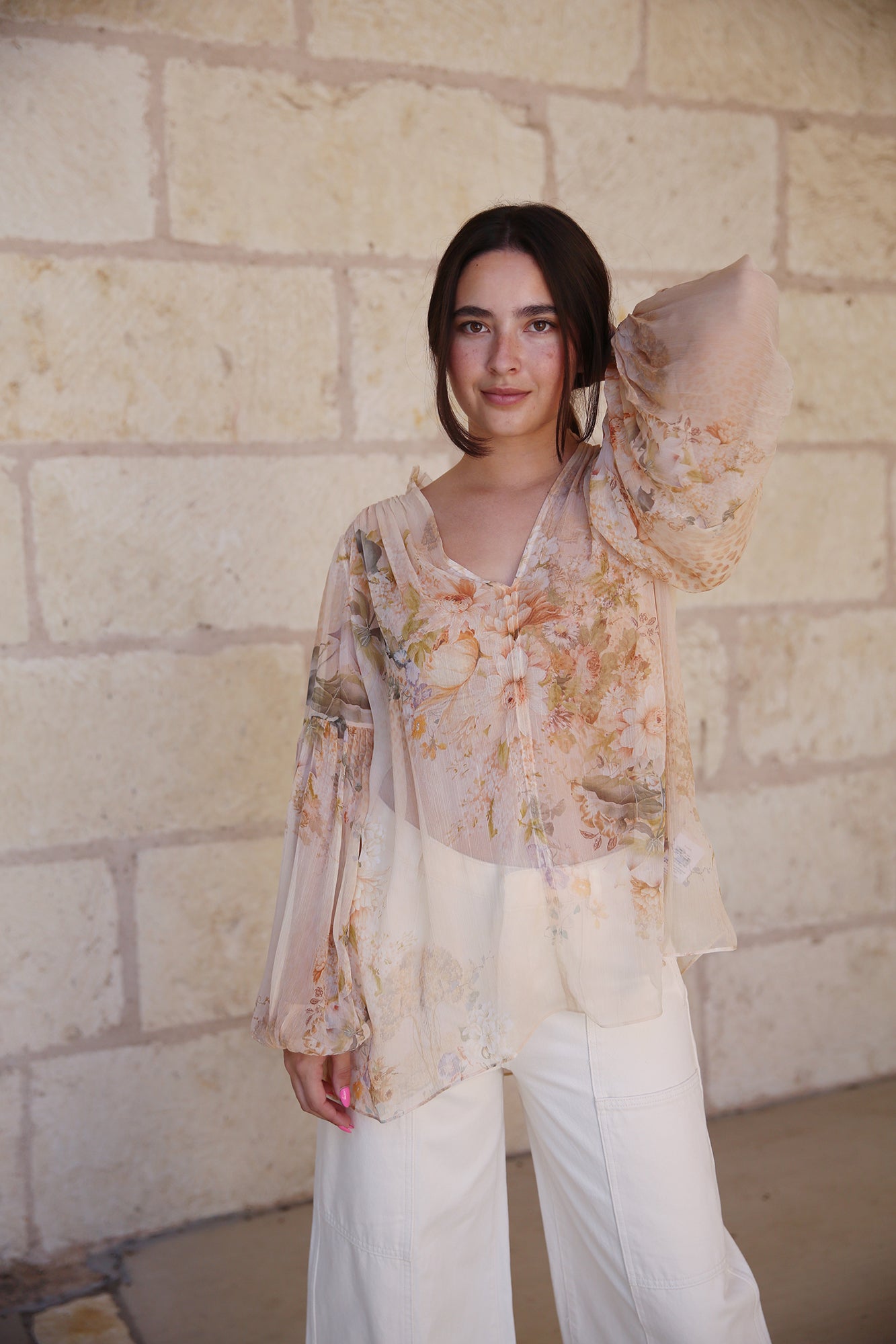 Frill Collared Blouse Adorned In Antiquity