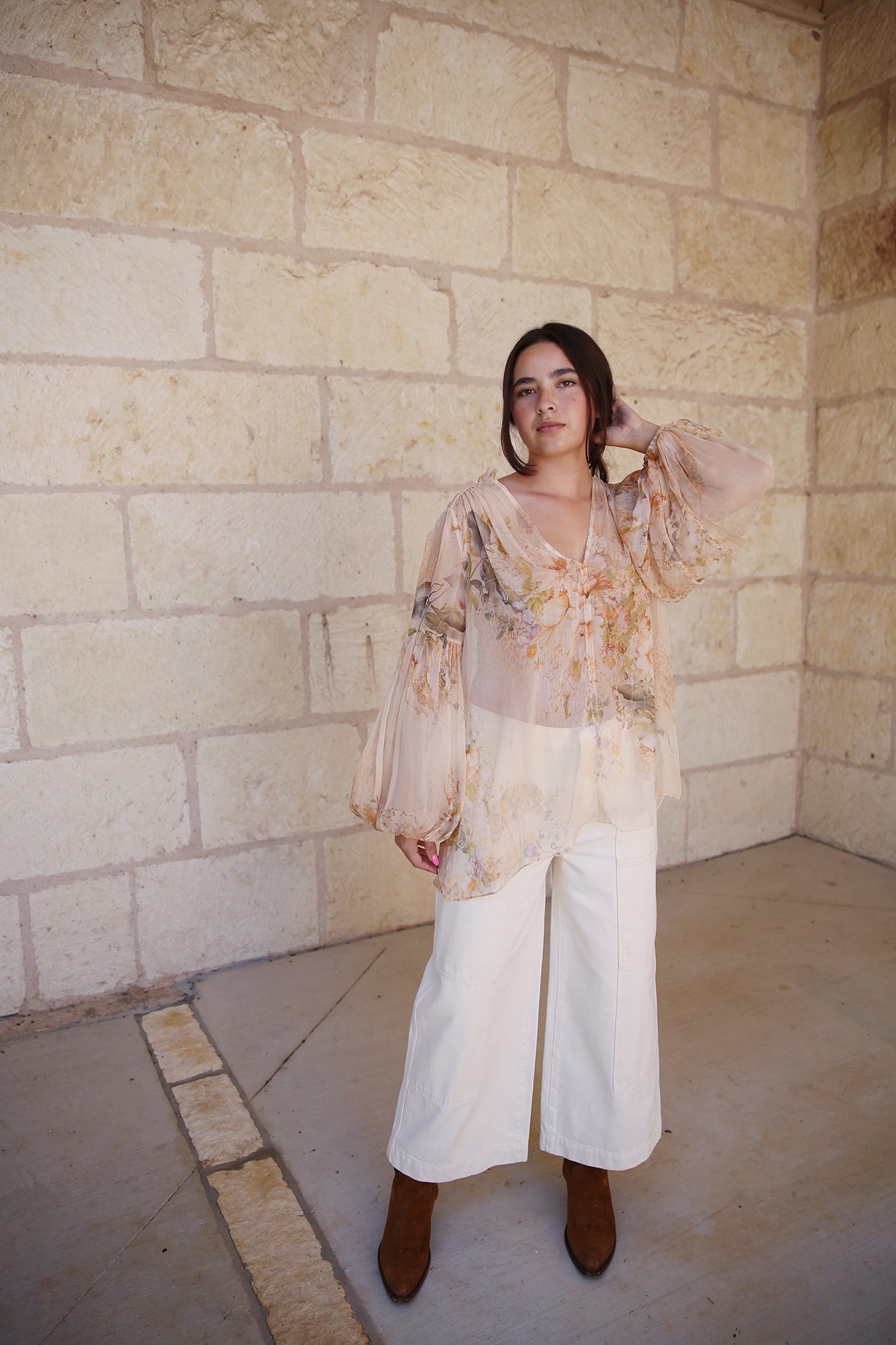 Frill Collared Blouse Adorned In Antiquity