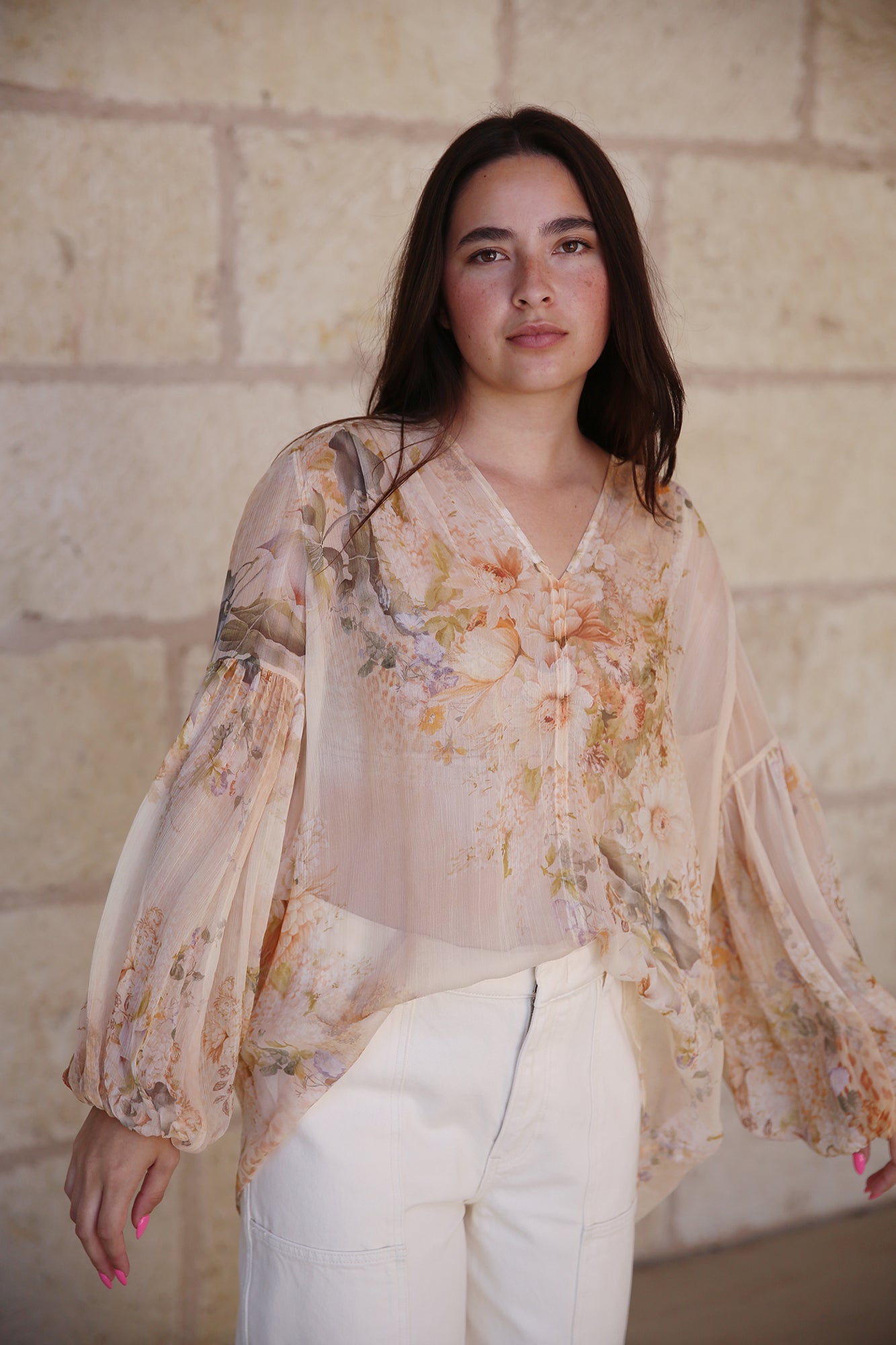 Frill Collared Blouse Adorned In Antiquity
