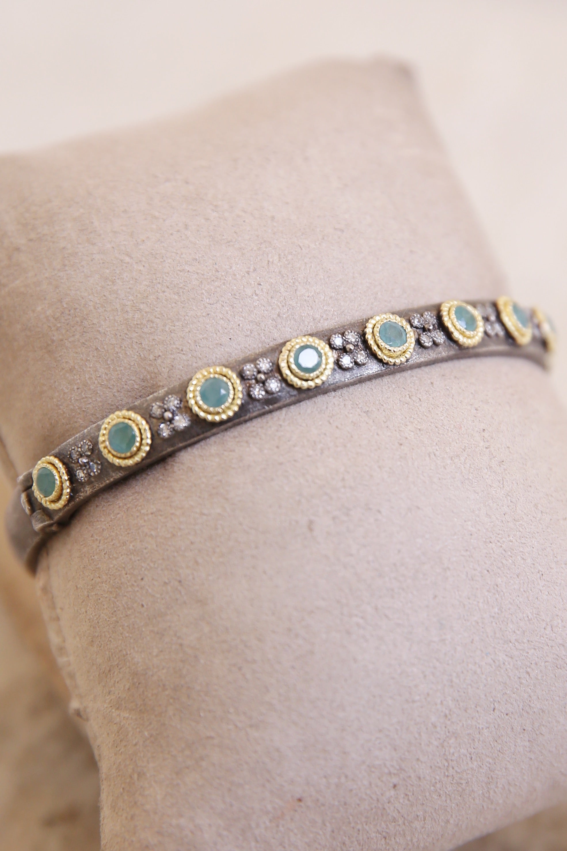 Grandidierite And Grey Diamonds Kick Cuff Bracelet