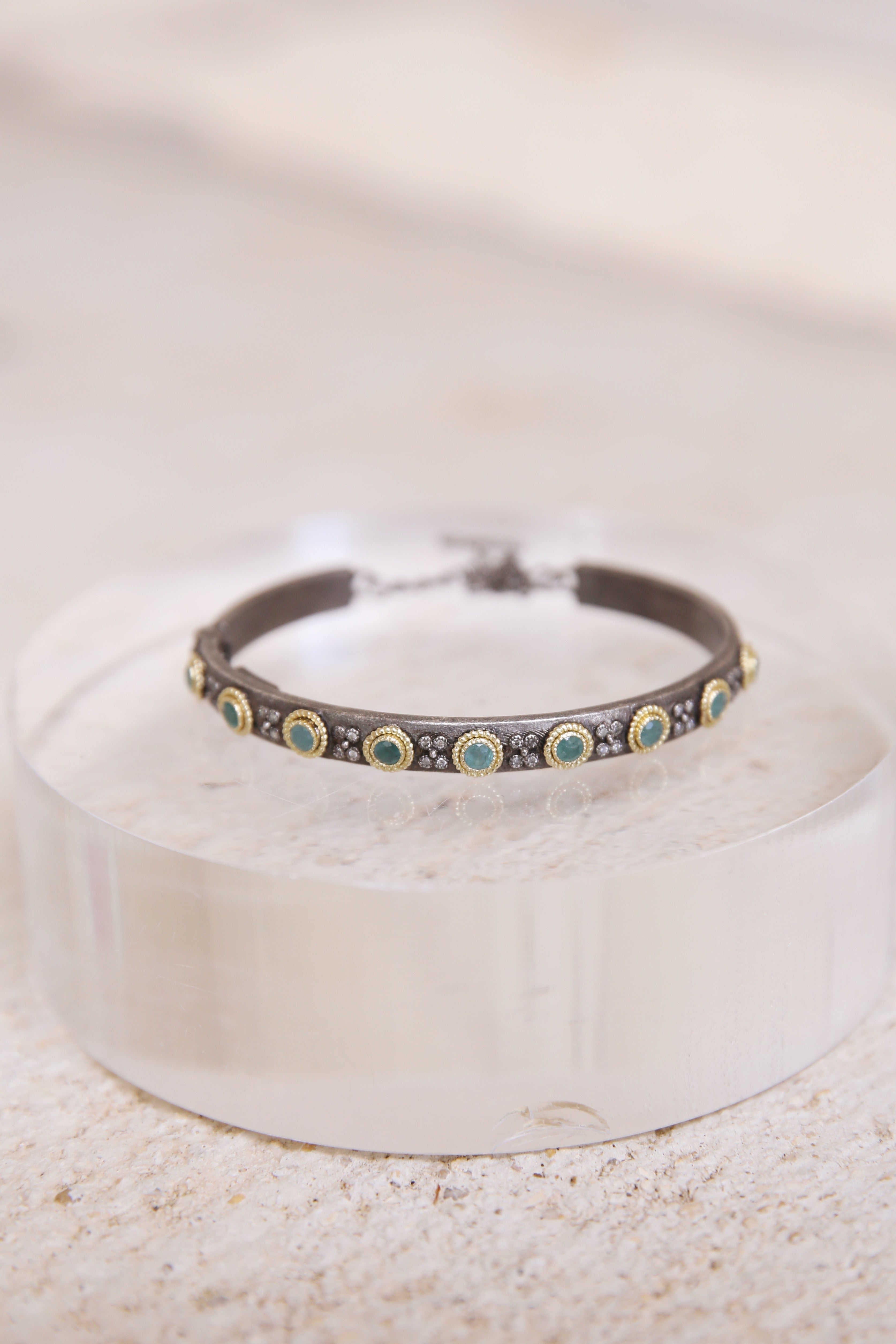Grandidierite And Grey Diamonds Kick Cuff Bracelet