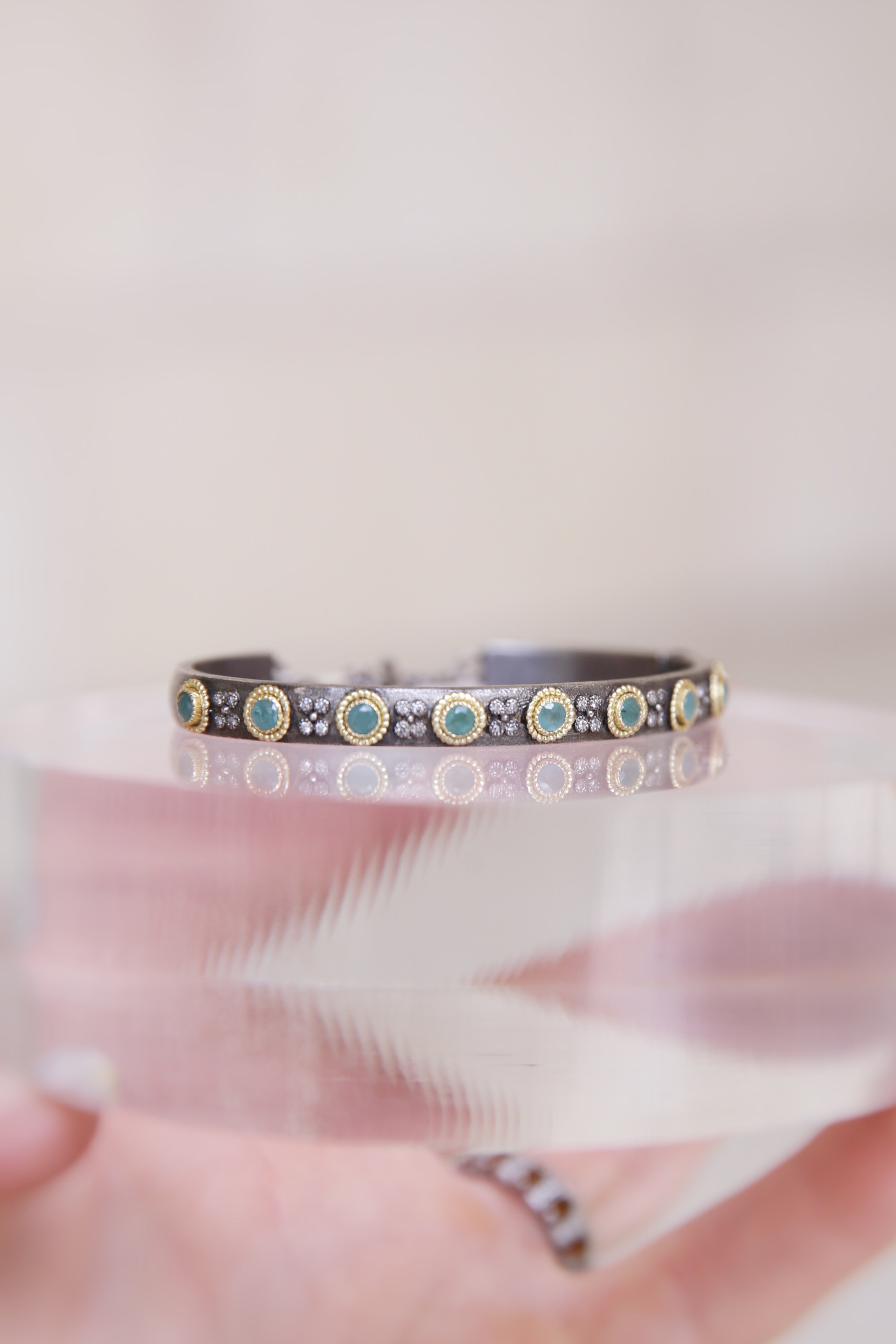 Grandidierite And Grey Diamonds Kick Cuff Bracelet