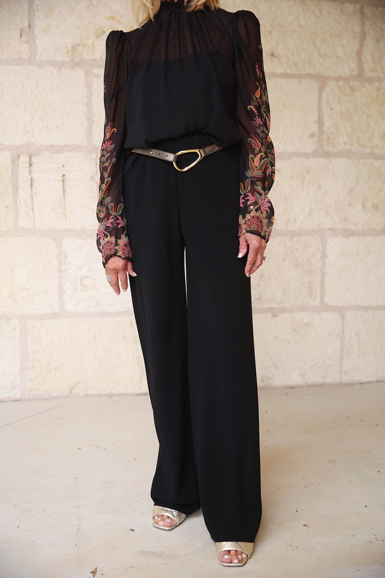 High-Waist Crepe Bias Pant Black