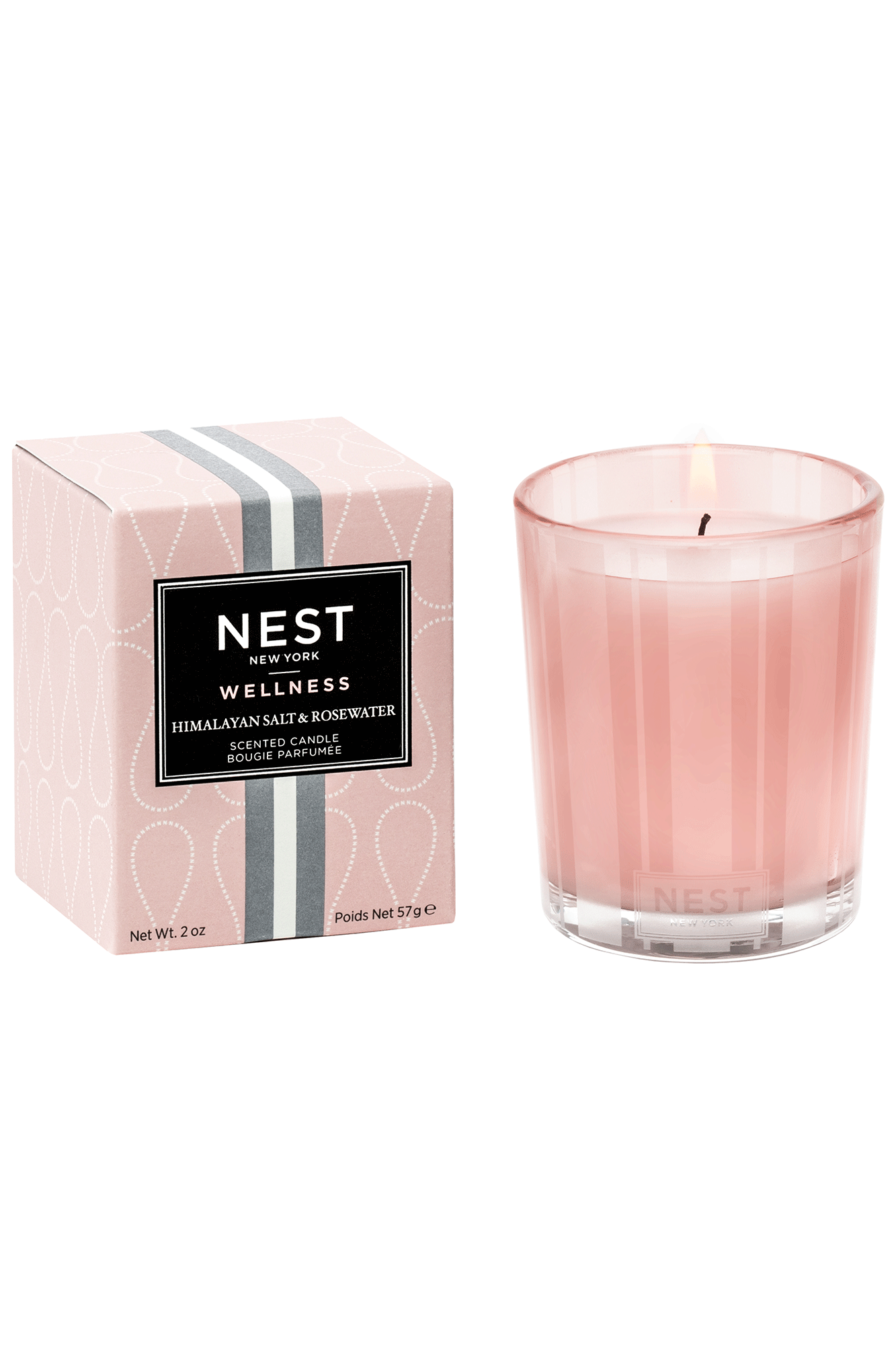 Enjoy a calming atmosphere with the Himalayan Salt & Rosewater Votive Candle from Nest. Infused with notes of rosewater, geranium, salted amber, and white woods, this scented candle will help to ease your mind and soothe your spirit.
