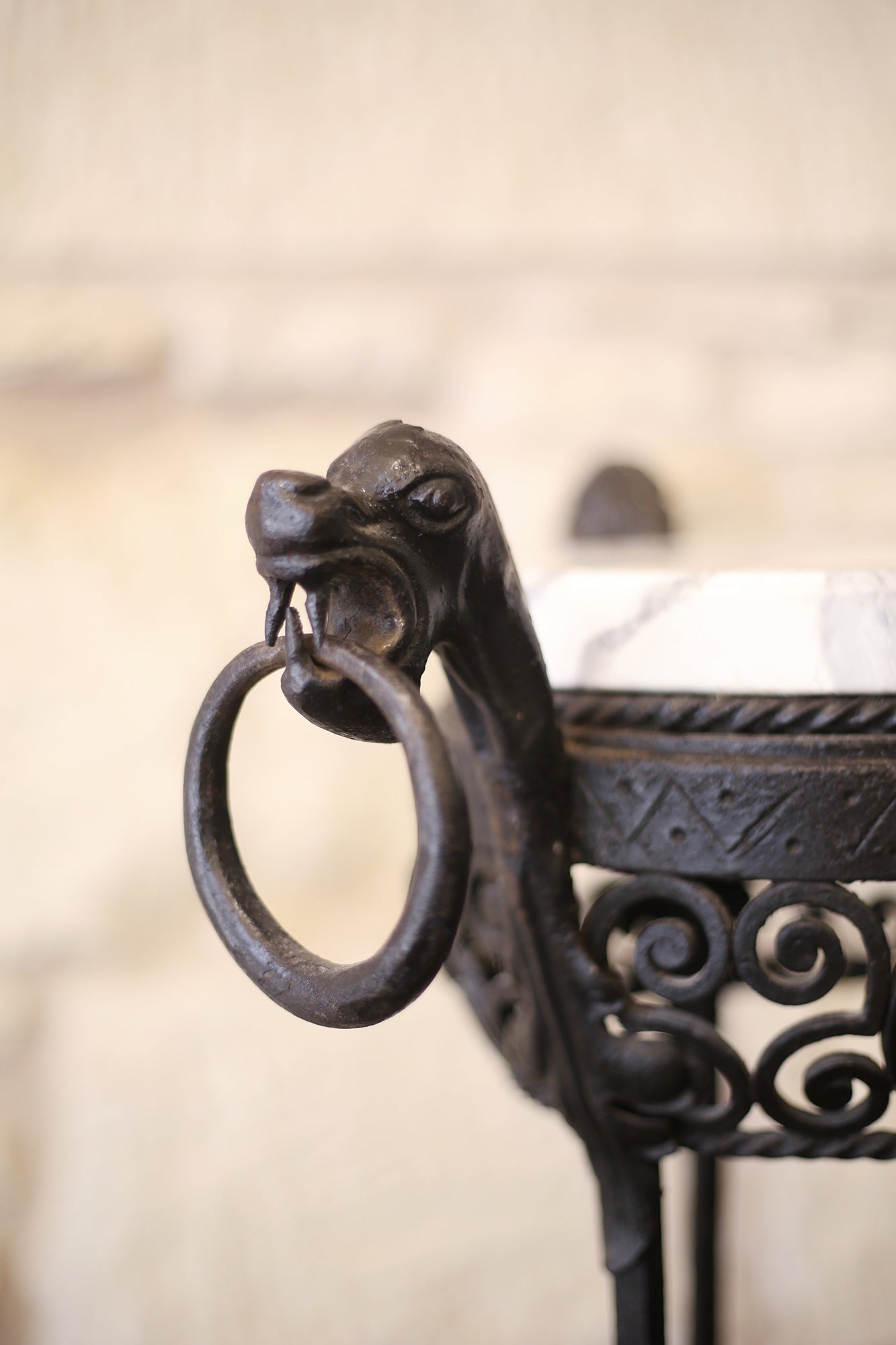 Iron & Marble Plant Stands - PAIR