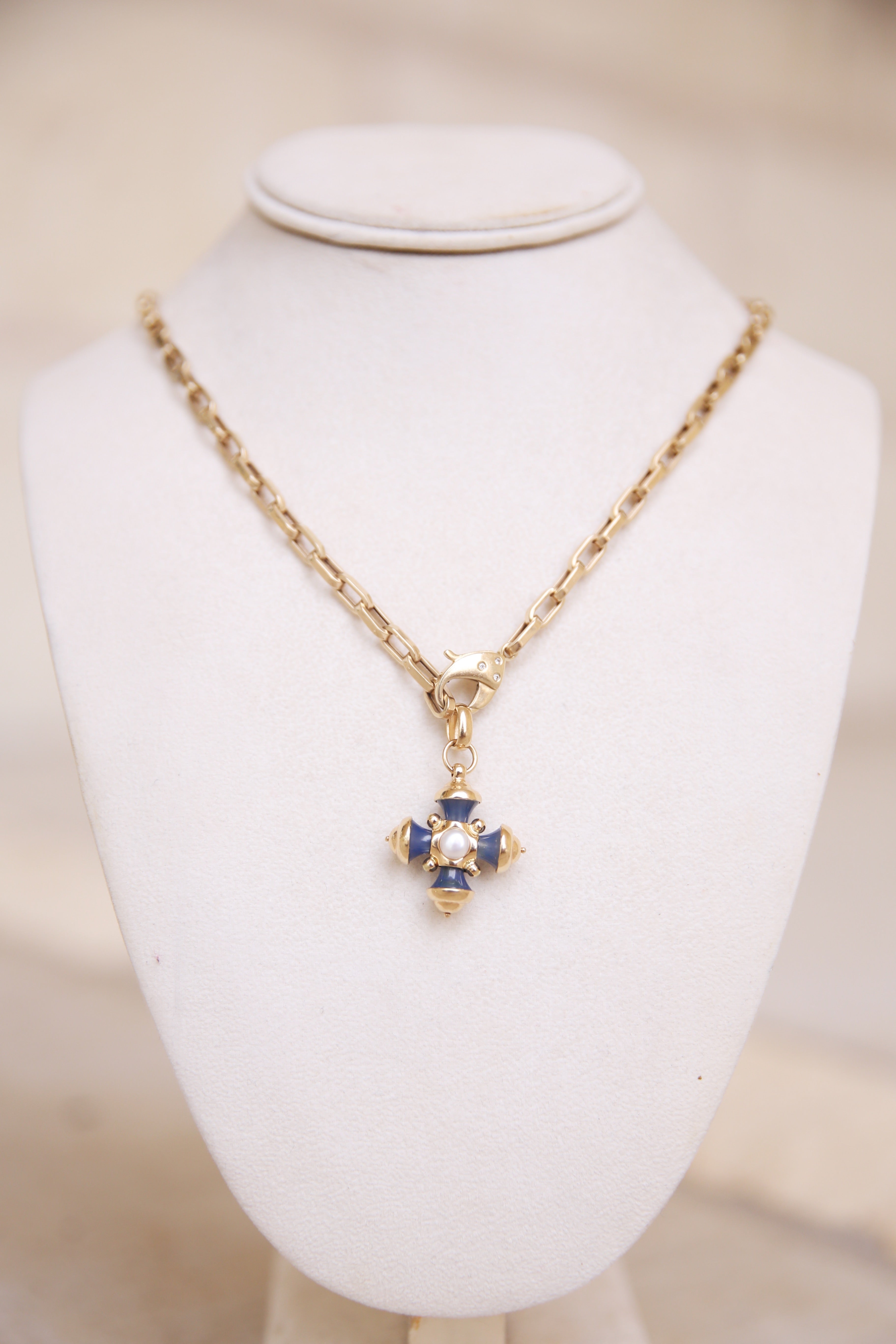 Italian Pendant Pearl & Blue Stone 14K YG