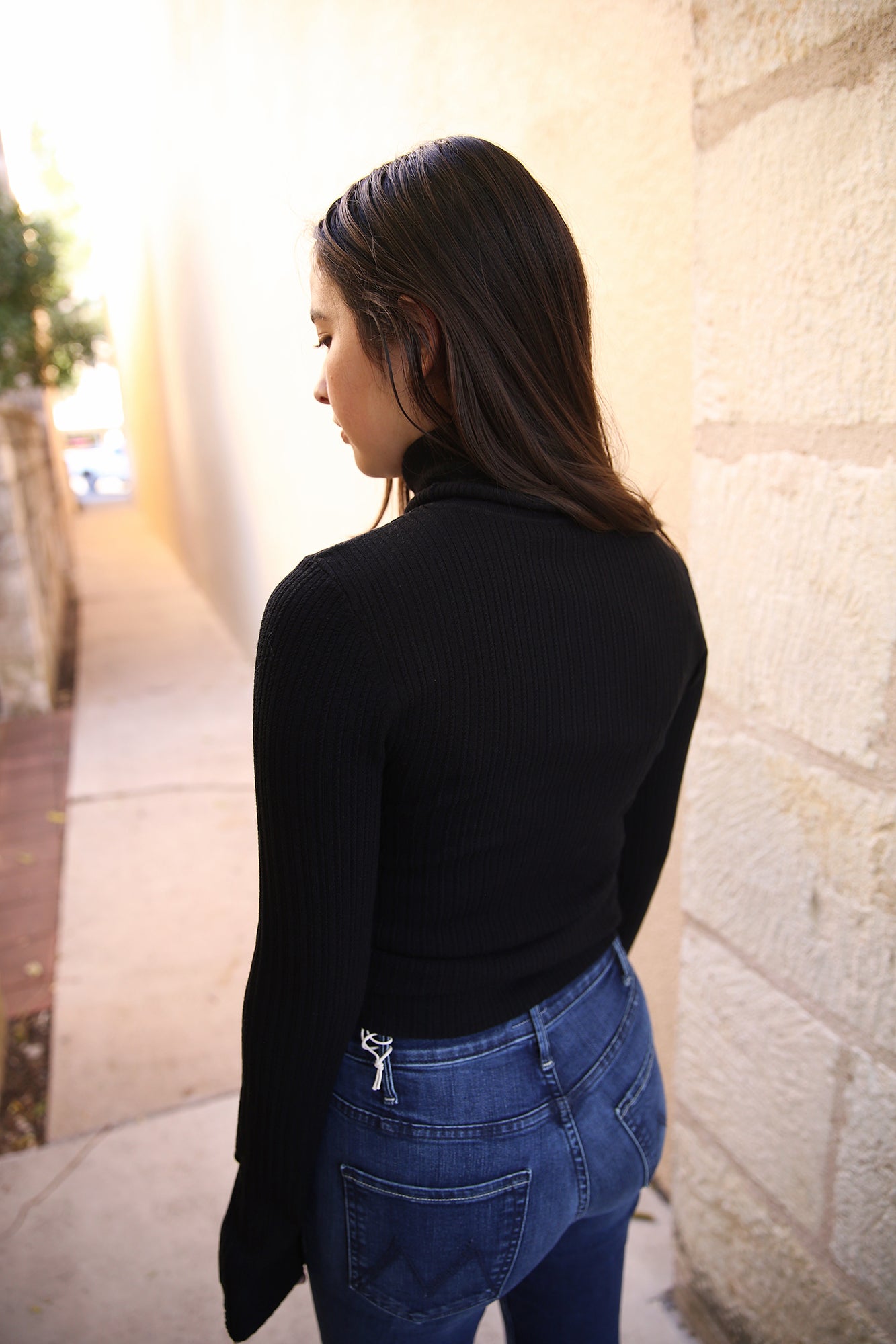 Jett Cable Knit Merino Turtleneck Top Black
