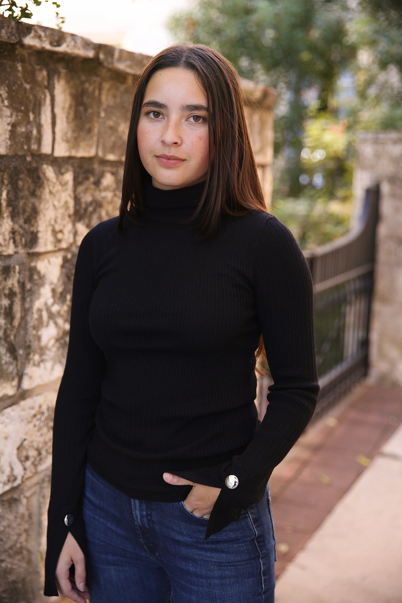 Jett Cable Knit Merino Turtleneck Top Black