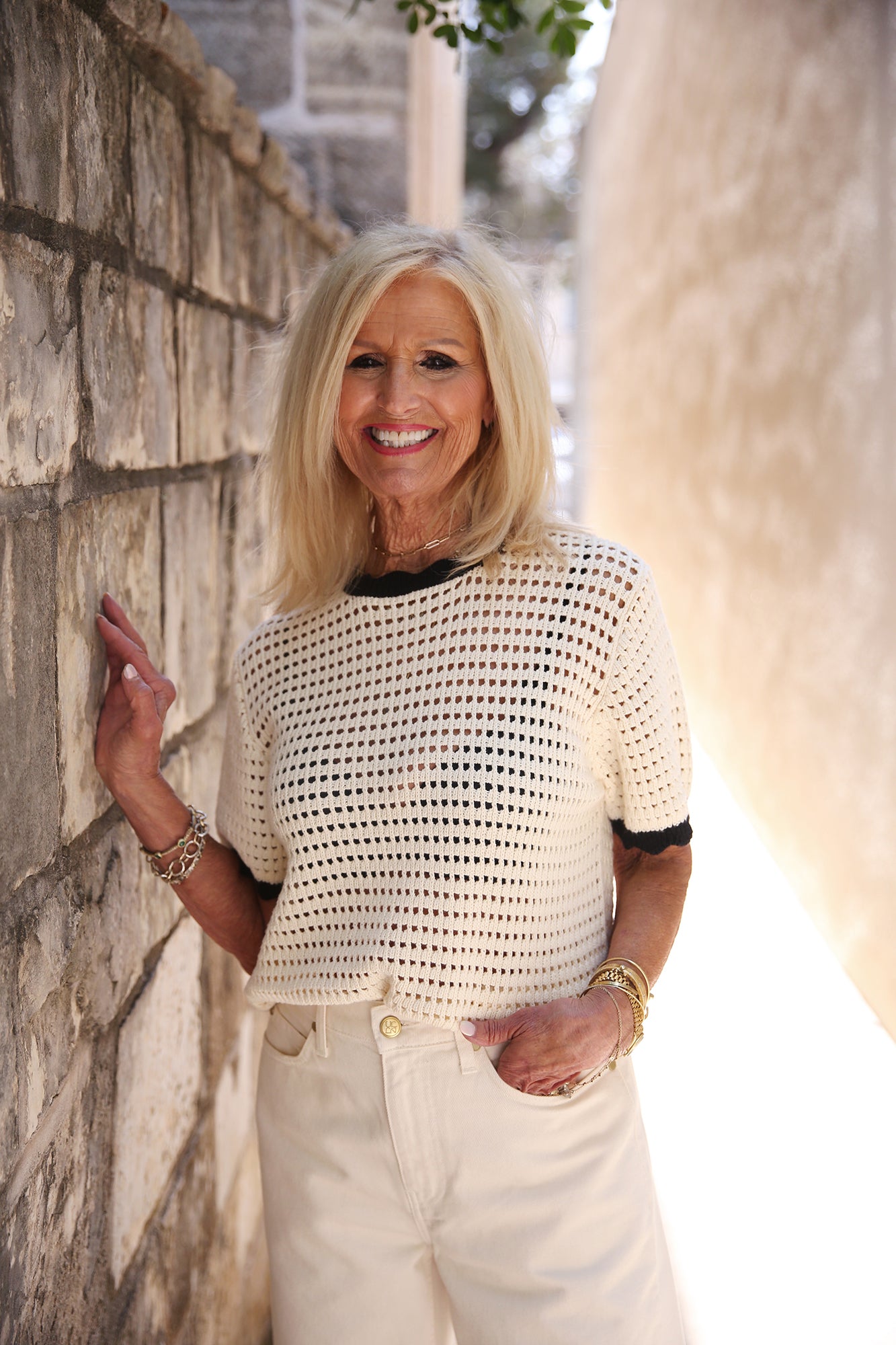 Jules Sweater T-Shirt Antique White With Black Trim