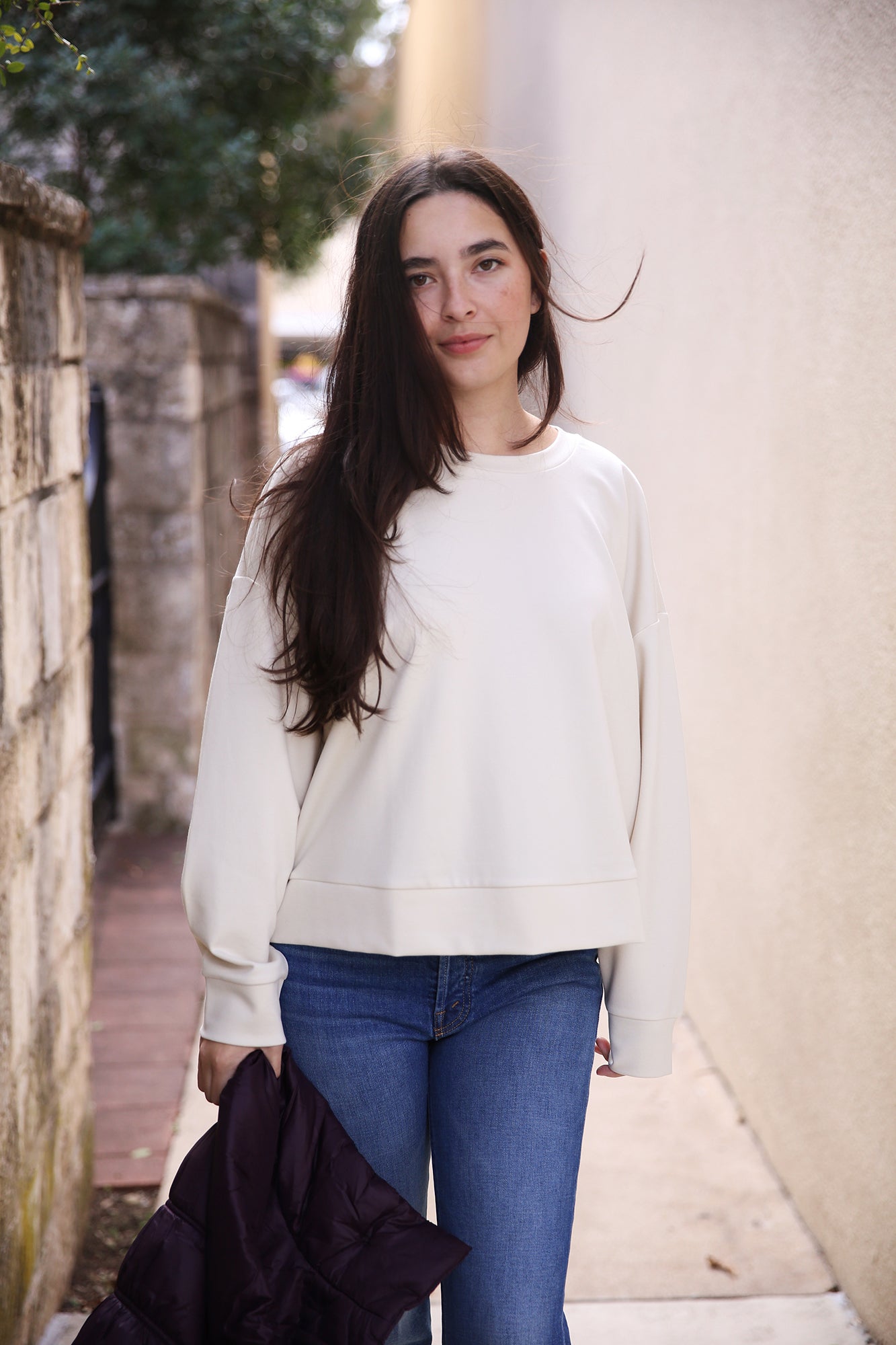 Lightweight Ponte Round Neck Top Sweatshirt